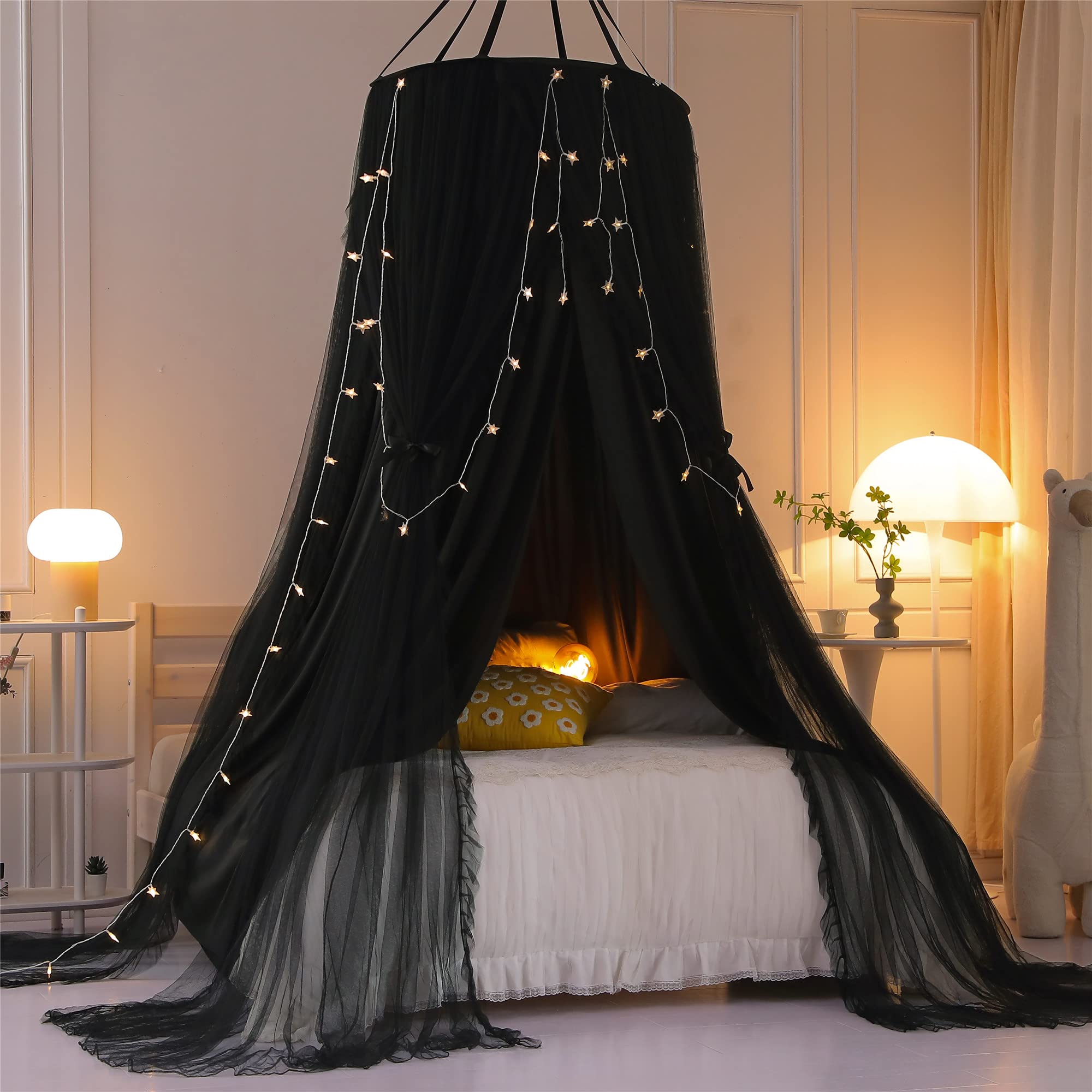 Double Layer Princess Round Dome Canopy Bed Curtain for Girls Adults
