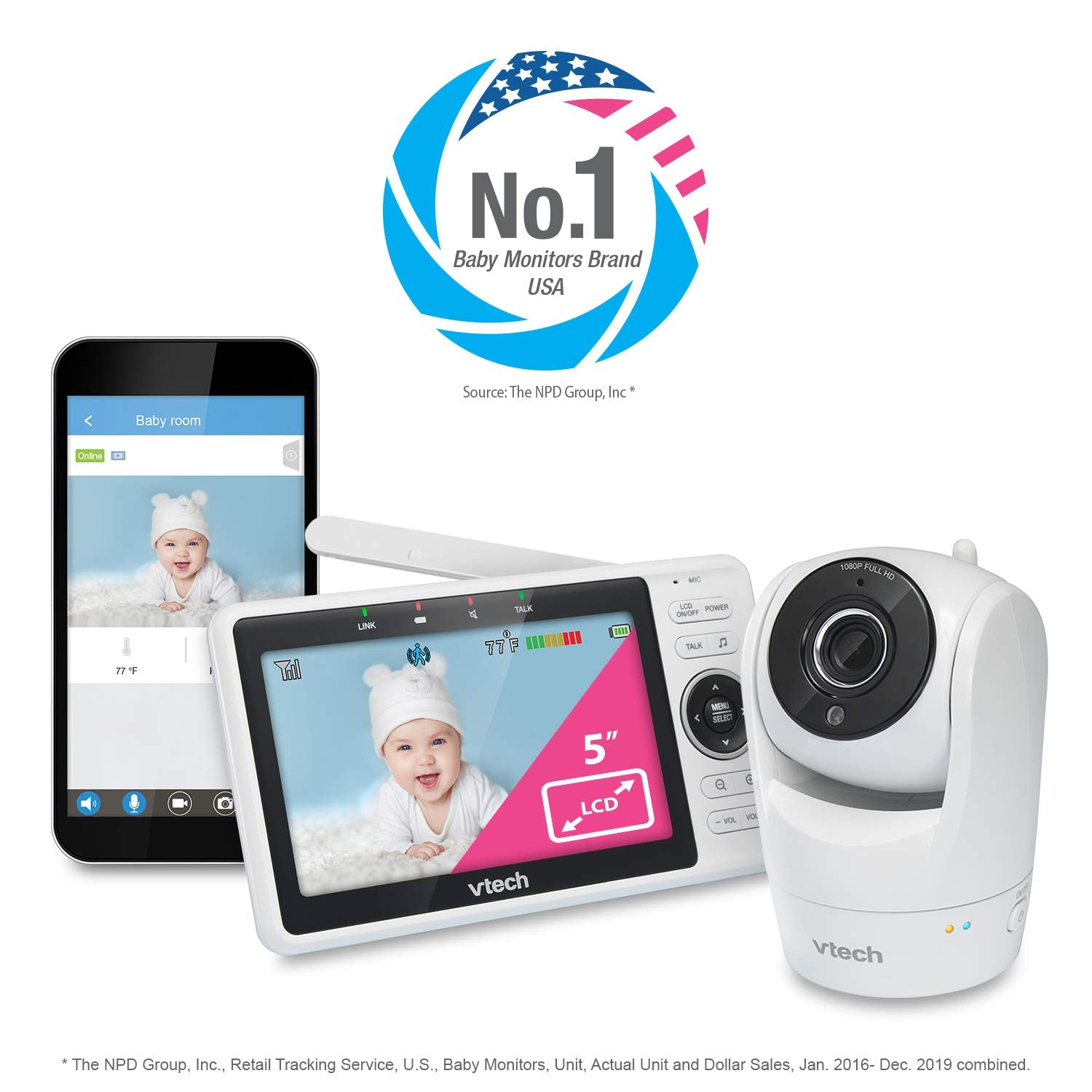 Upgraded Smart WiFi Baby Monitor VM901, 5-inch 720p Display, 1080p Camera