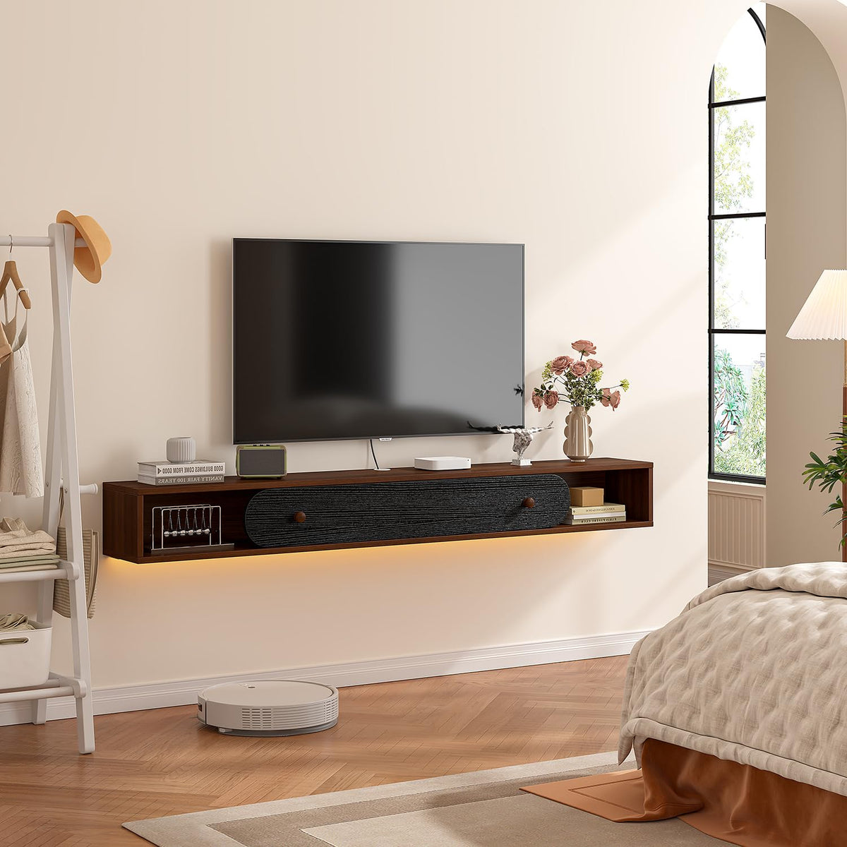 Floating Wall-Mount TV Console | Walnut & Black