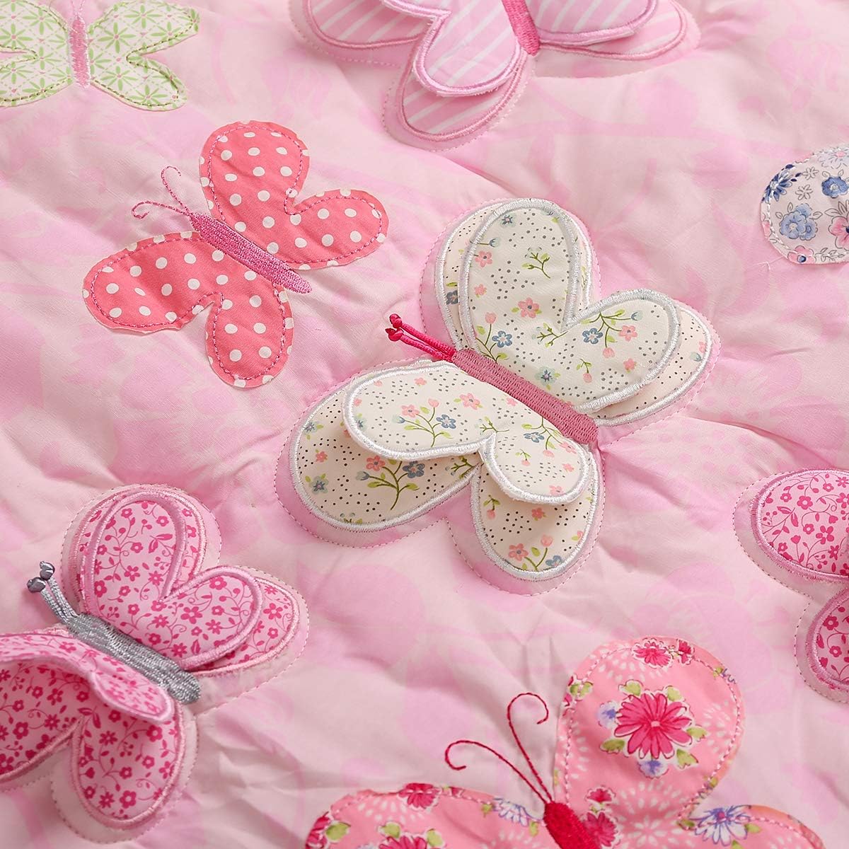 3 PCs Embroidery Butterfly Nursery Crib Bedding Set Quilt Fitted Sheet Baby Girl Butterfly Themed Cot Bedding Set