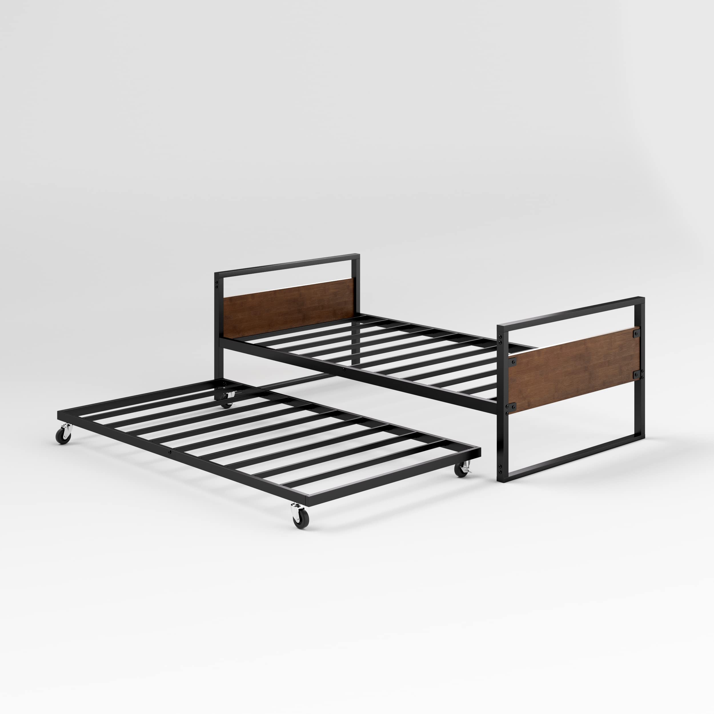 Bamboo and Metal Daybed with Trundle, Mattress Foundation