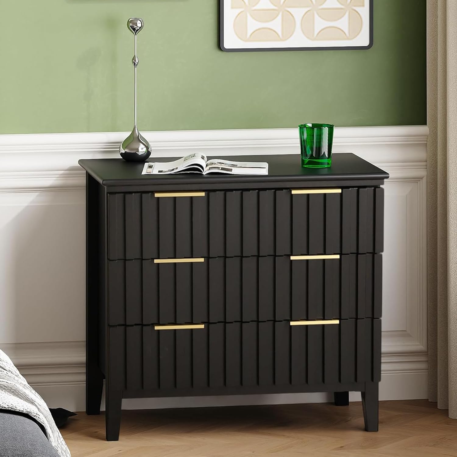 3 Drawer Nightstand Fluted Nightstand Oversized Bedside Table Tall Side Tables Large