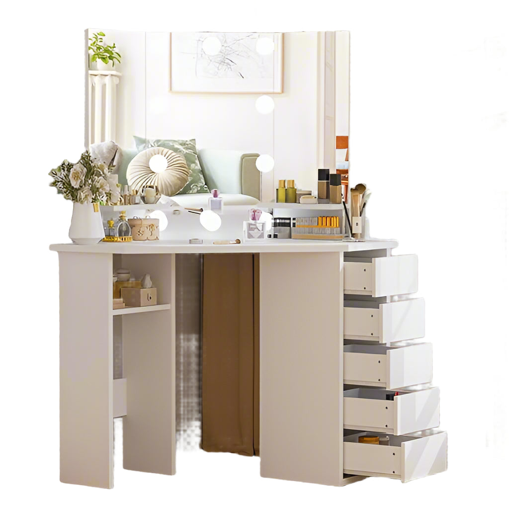 Makeup Vanity Desk, Black Makeup Vanity with 5 Drawers and Storage Shelf