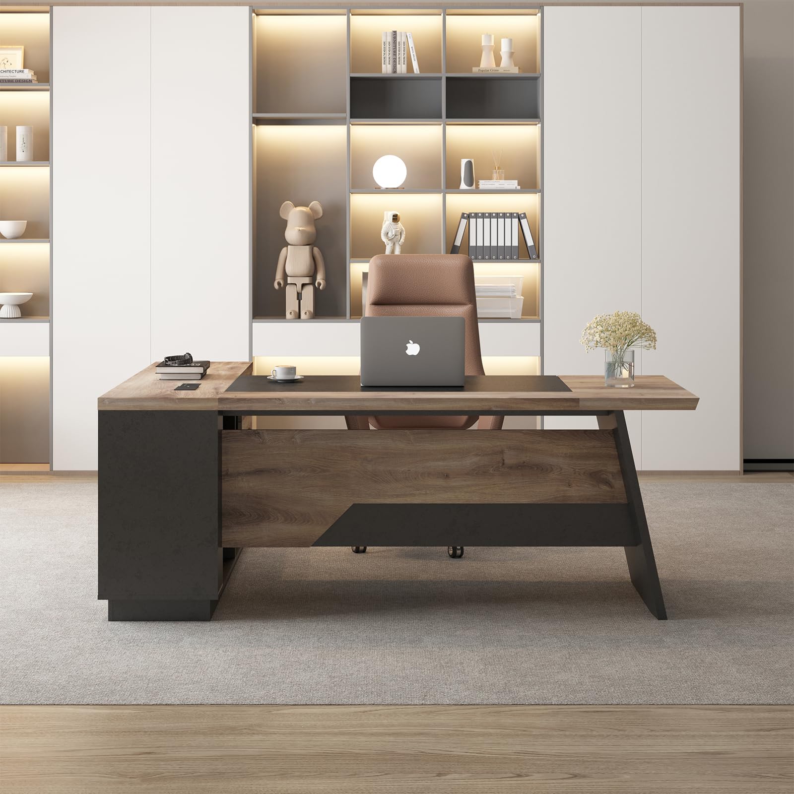 L-Shaped Executive Desk with Drawers & Storage, 78.74"