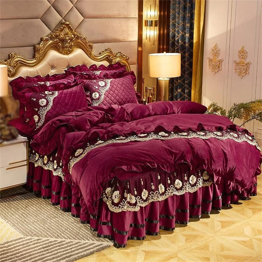 4-Piece Set Bed Skirt Bed Cover Pillow Case Velvet Duvet Cover Soft Warm Plush