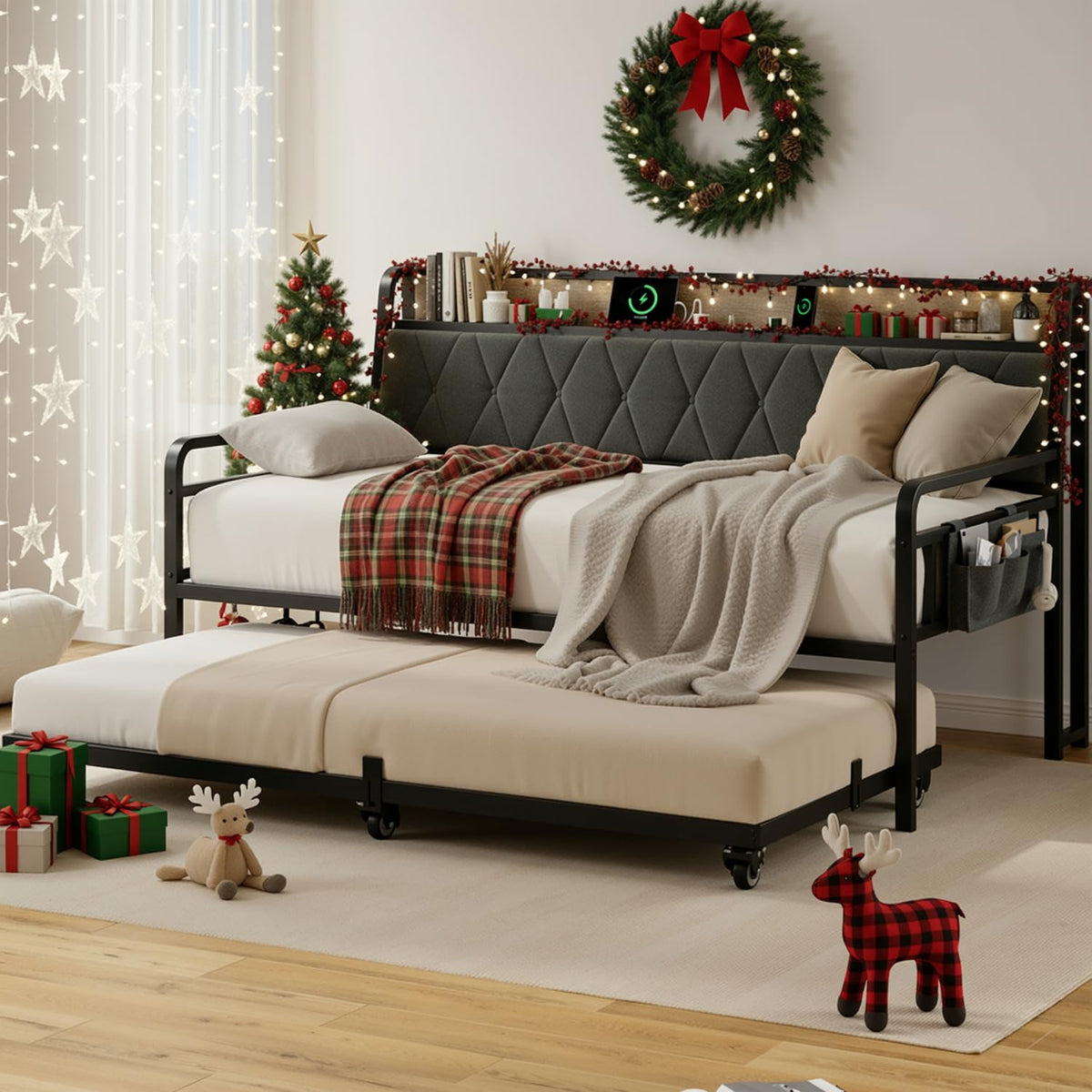 Twin Daybed with Trundle & Charging Station