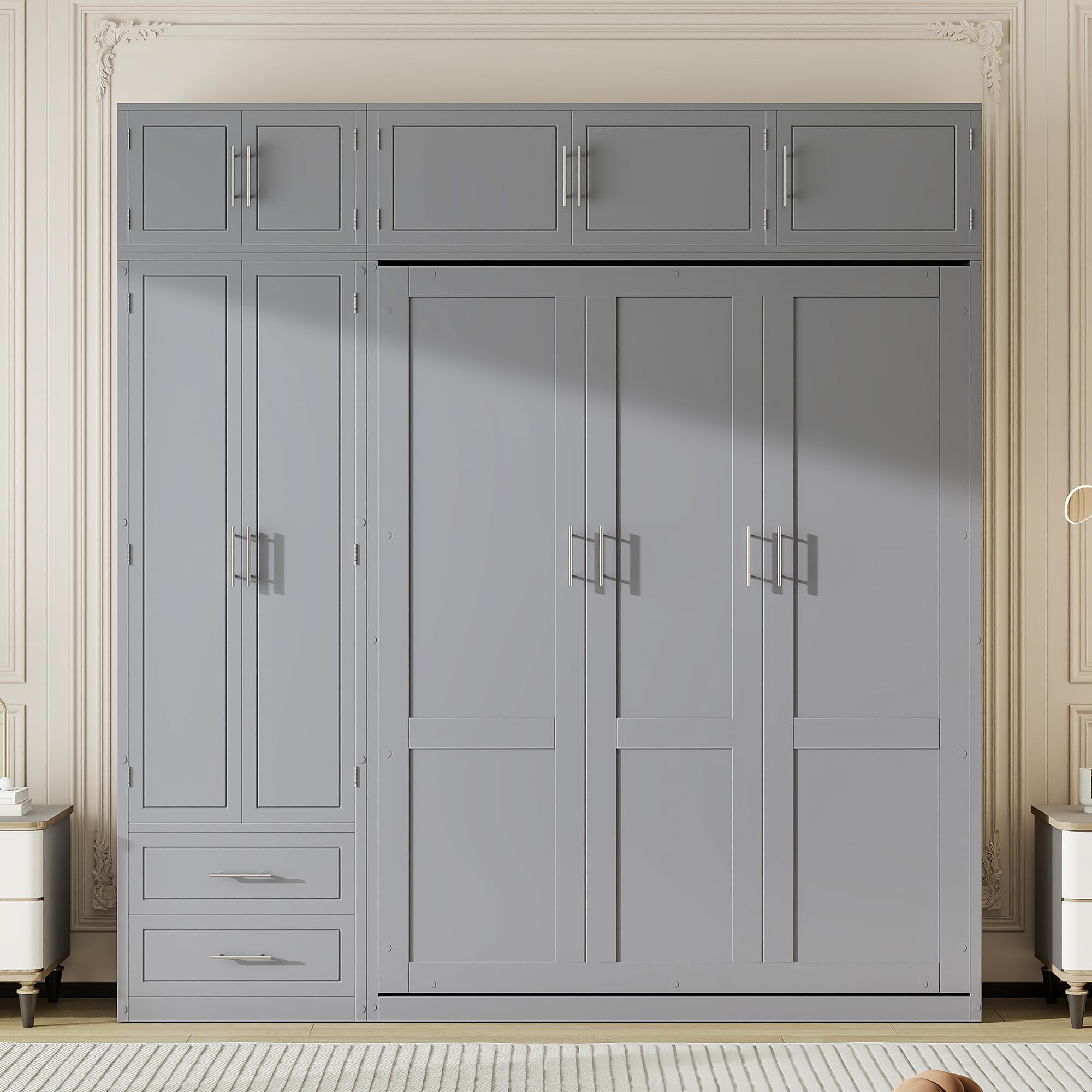 Size Murphy Bed with Top Cabinet, Shelves and Wardrobe