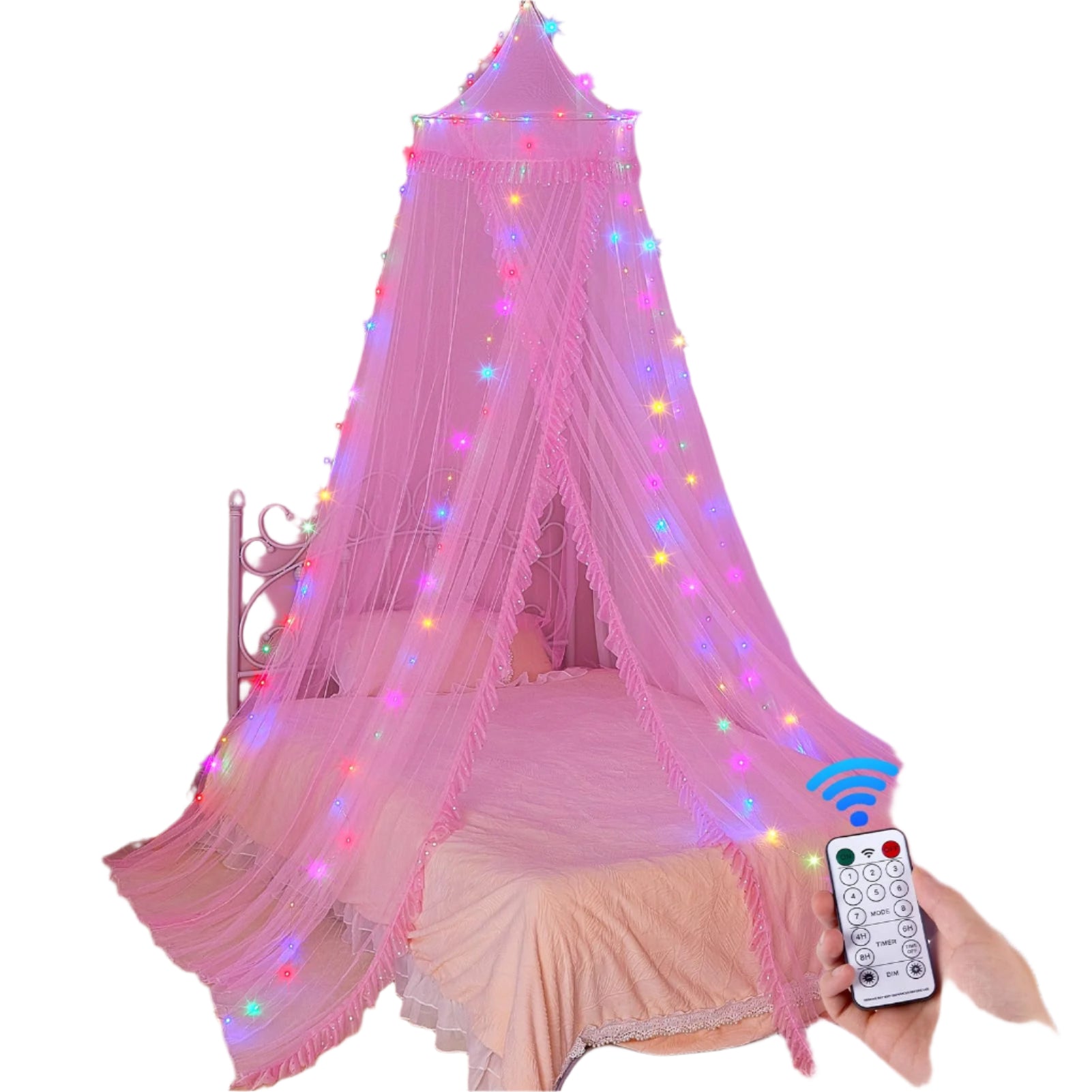 Bed Canopy for Girls with Remote Timer Breathable Canopy Bed Curtains