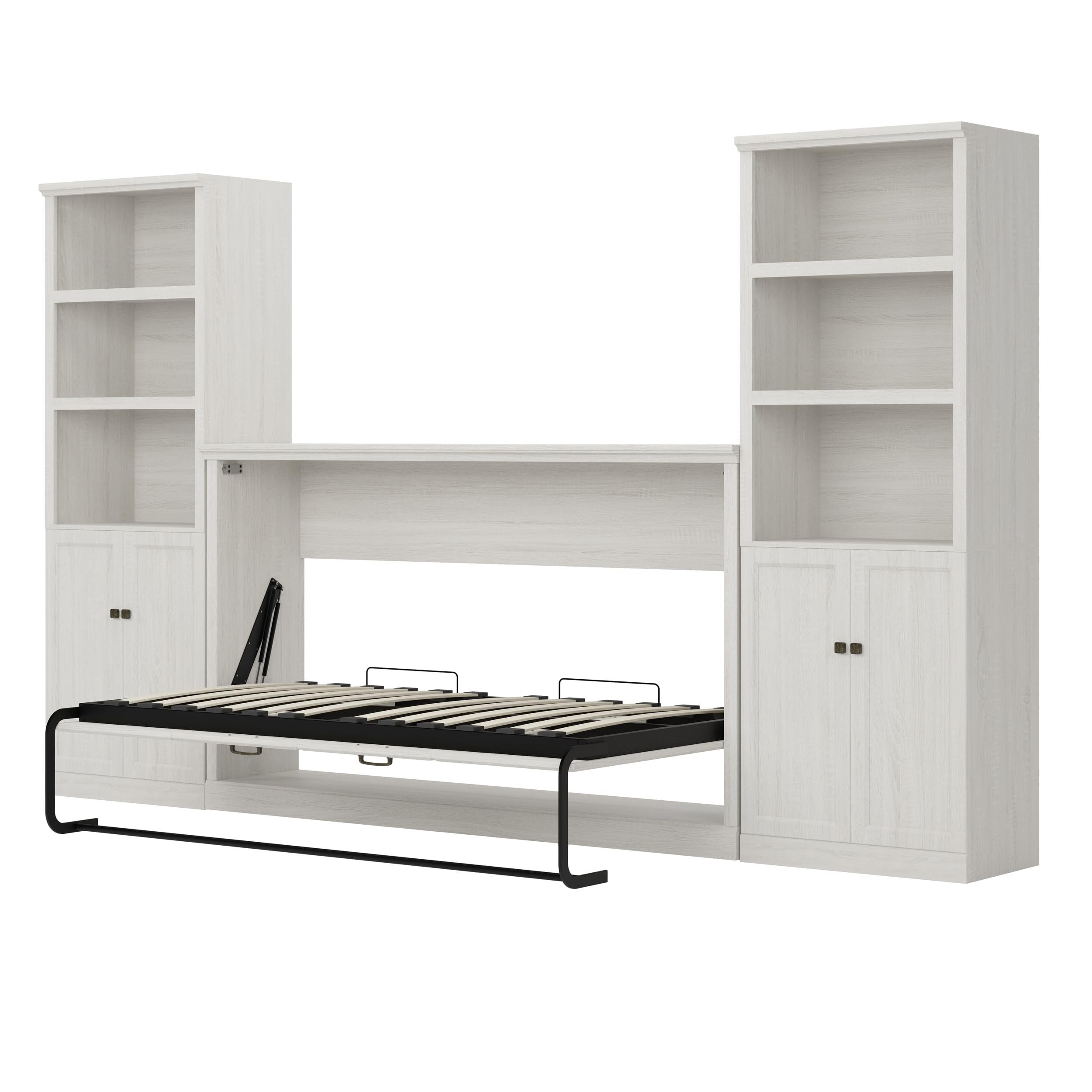 Twin Size Murphy Bed Wall Bed with 2 Side Storage Shelves and USB Charging Station