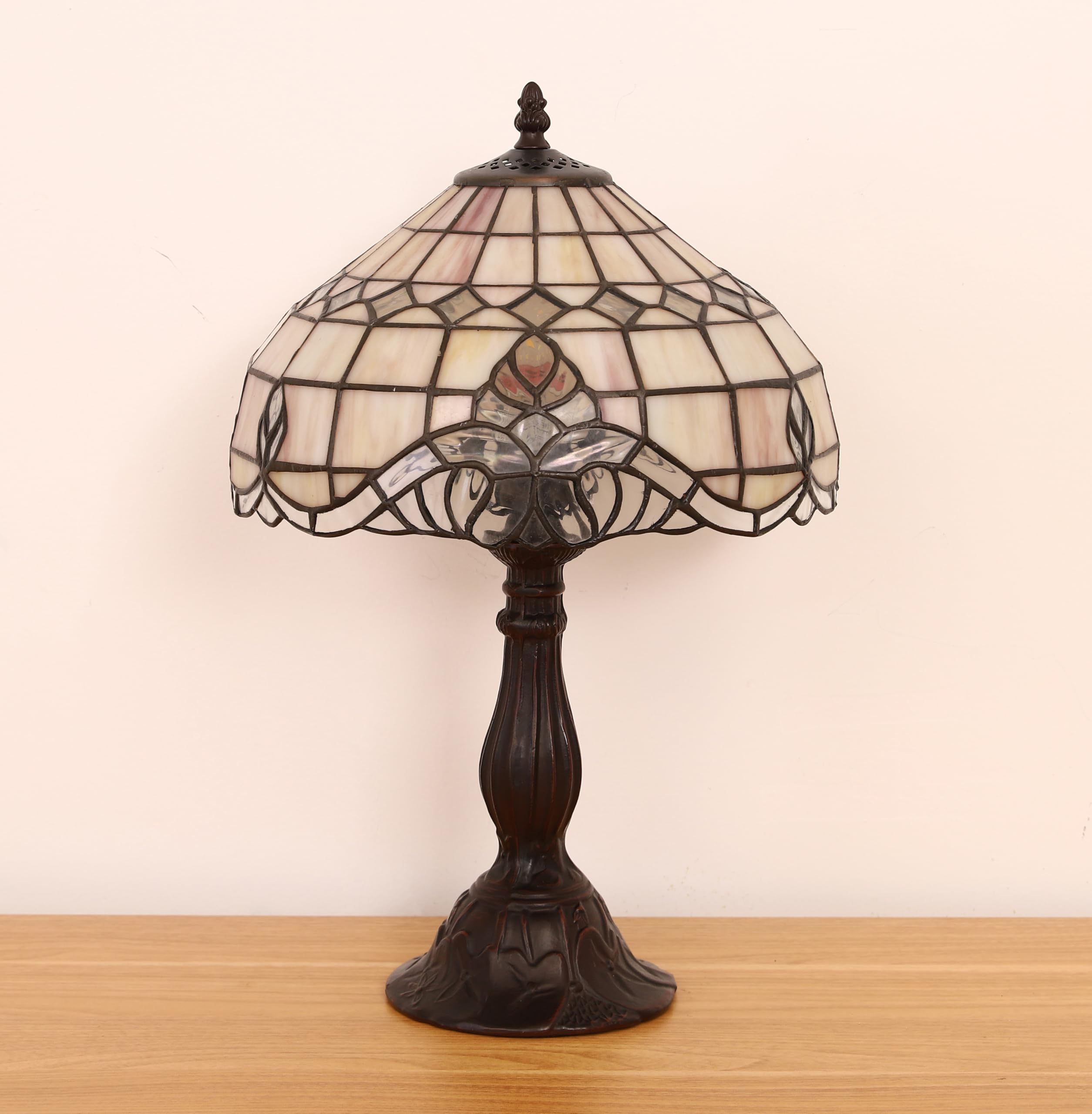 Table Lamp,Pink Baroque Stained Glass Vintage Lamps,Bedside Nightstand Lamps