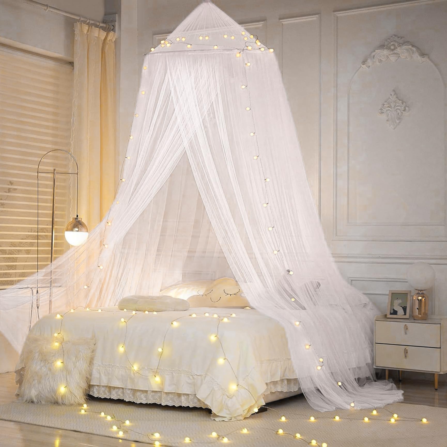 Bed Canopy with Lights, Princess Bed Canopy for Girls, Extra Large Dome Foldable