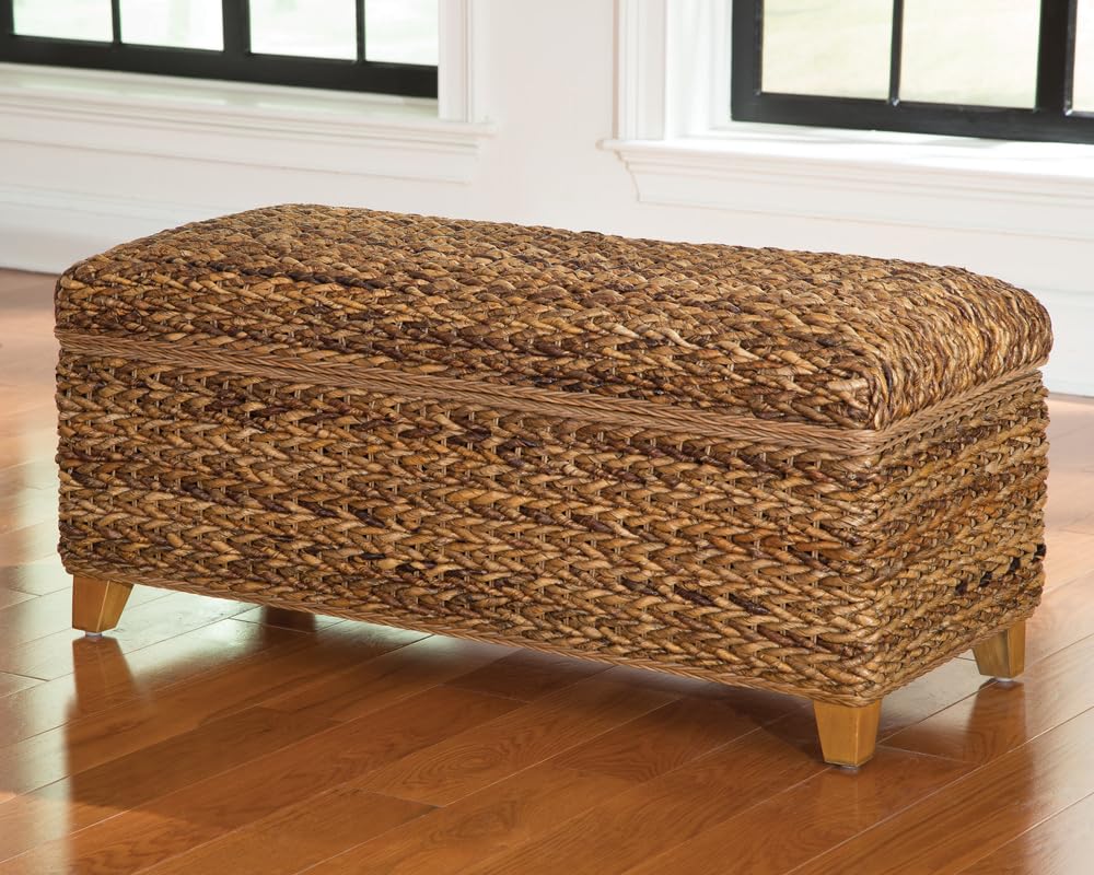 Furnishings Laughton Coastal Rectangular Hand Woven Banana Leaf Storage