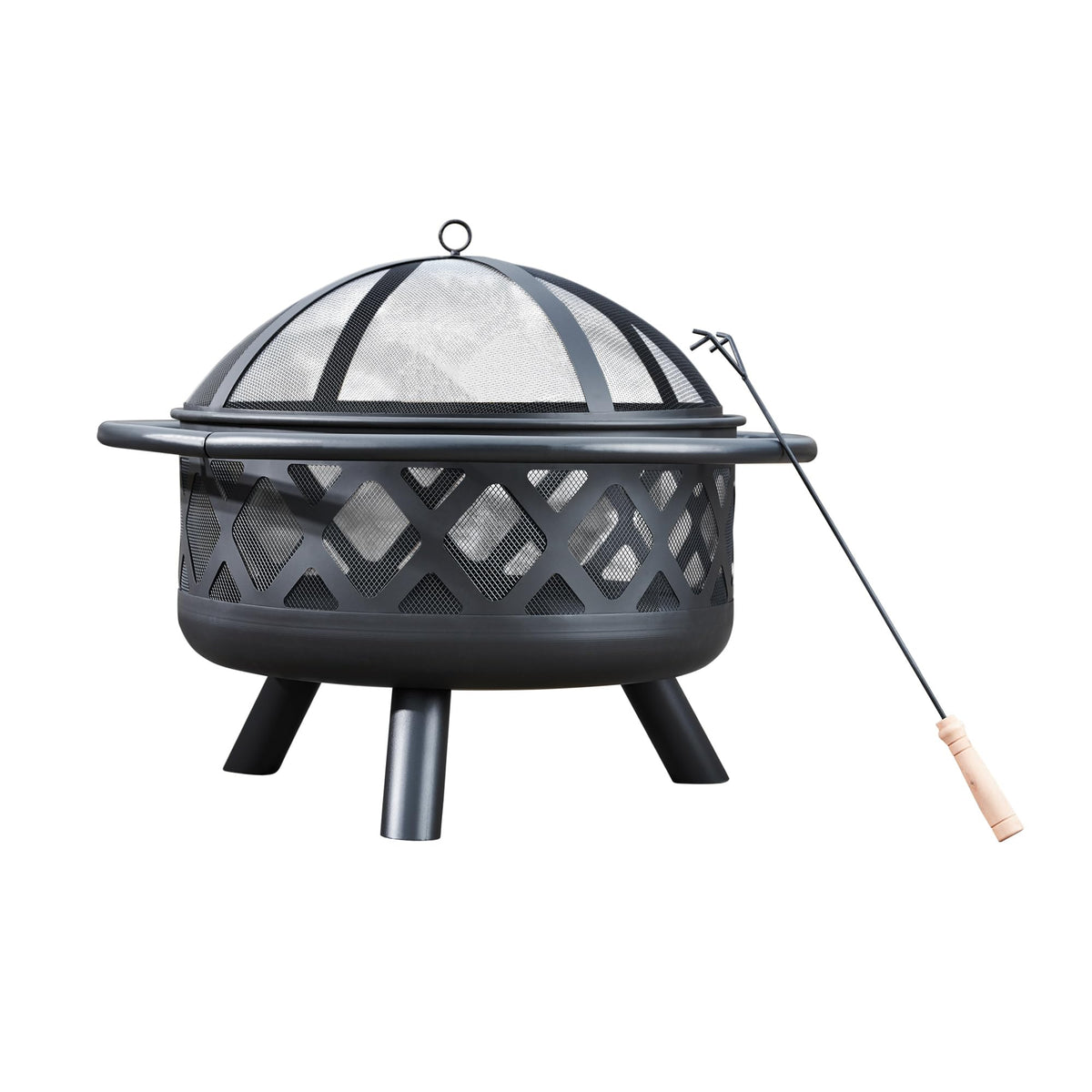 30" Round Wood Burning Fire Pit with Steel Base, Black