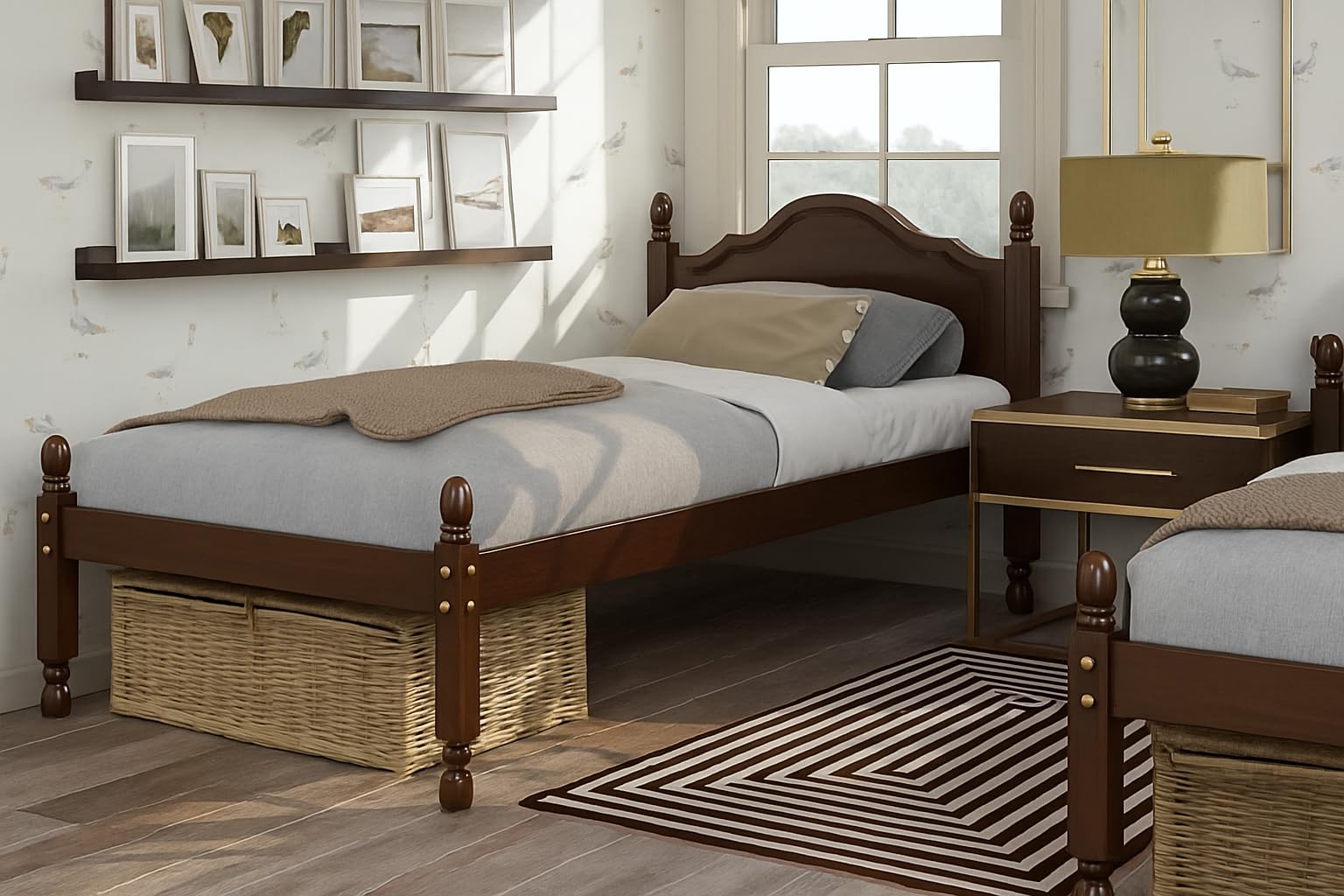 100% Solid Wood Reston Panel Headboard Platform Bed, Twin Size, Java