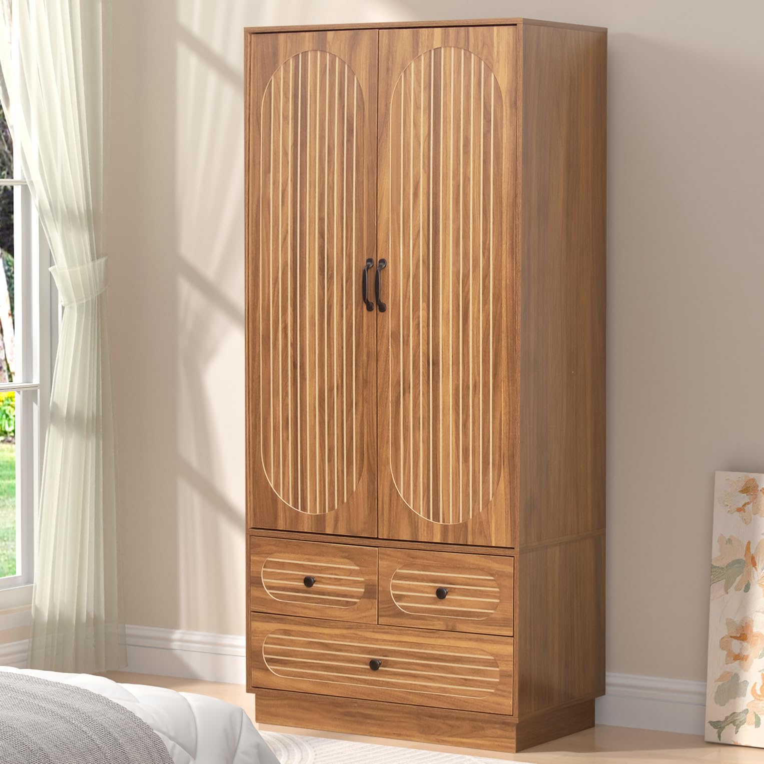 Armoire Wardrobe Closet with Doors, Wardrobe Cabinet with 3 Drawers