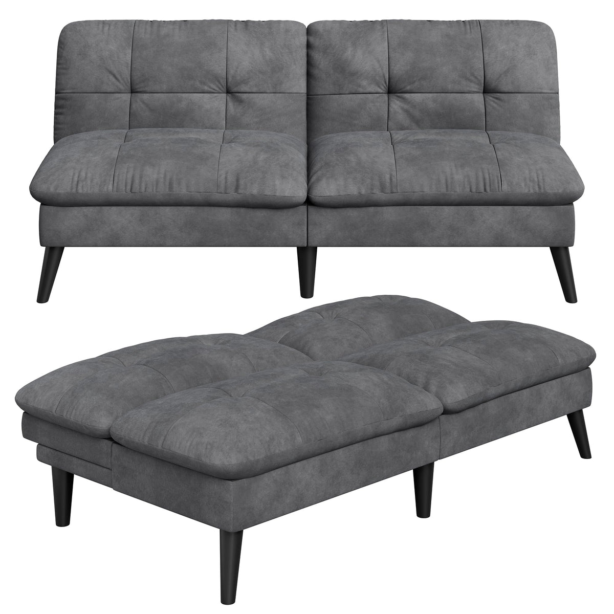 Velvet Futon Loveseat Sofa Bed with Adjustable Backrest