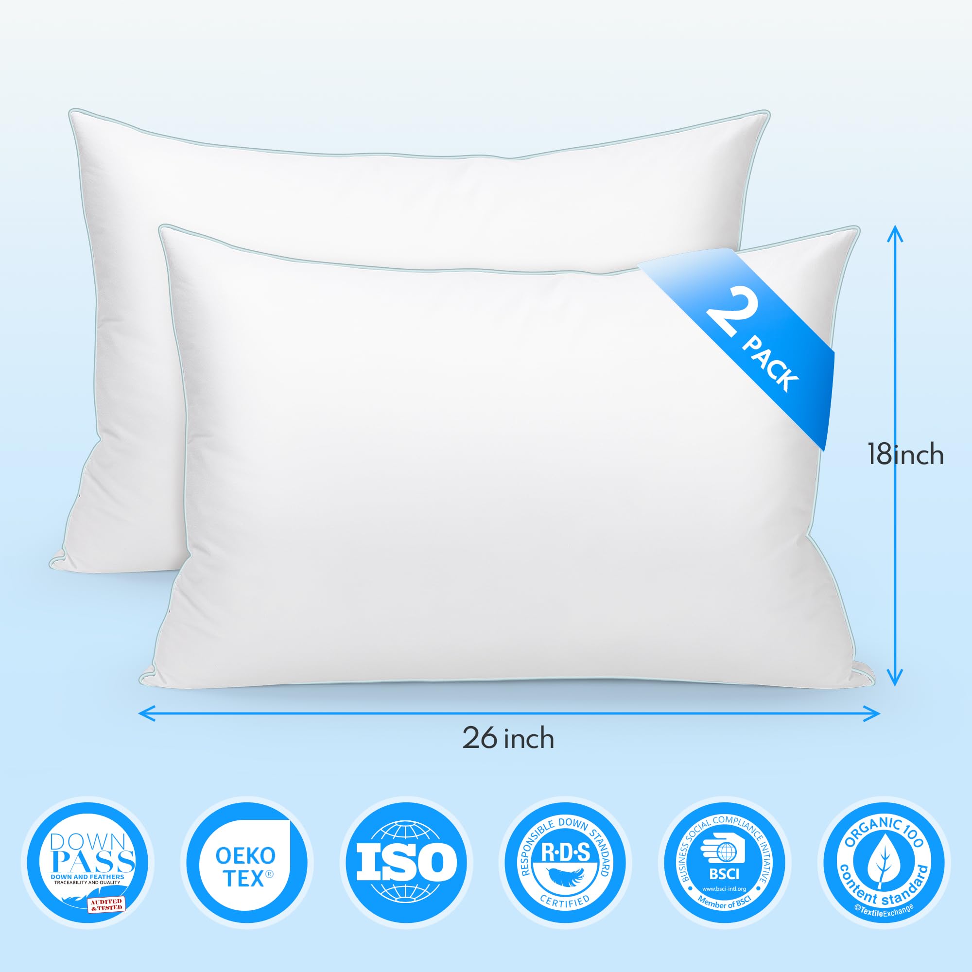 HEYCUZI Goose Feather Down Pillows - Hotel Soft Bed Pillows Queen Size Set of 2 for Sleeping, 100% Cotton Cover Fluffy Support Gusseted Pillow for Back, Stomach, Side Sleepers White