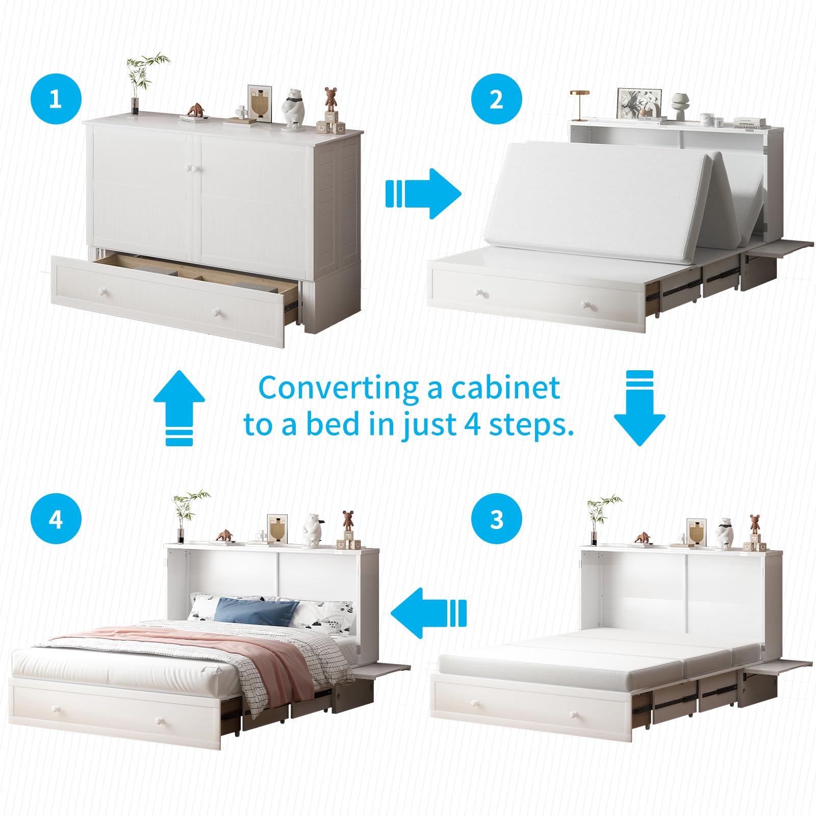 Mjkone Murphy Bed, Queen Cabinet Beds with Tri-fold Mattress
