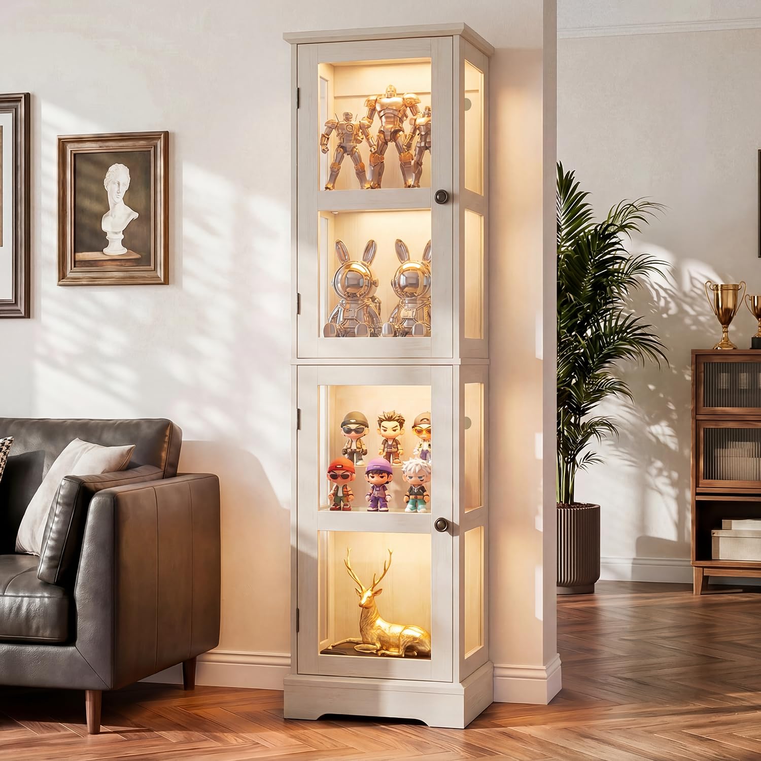 68" Tall 4-Tier Glass Display Cabinet with RGB LED