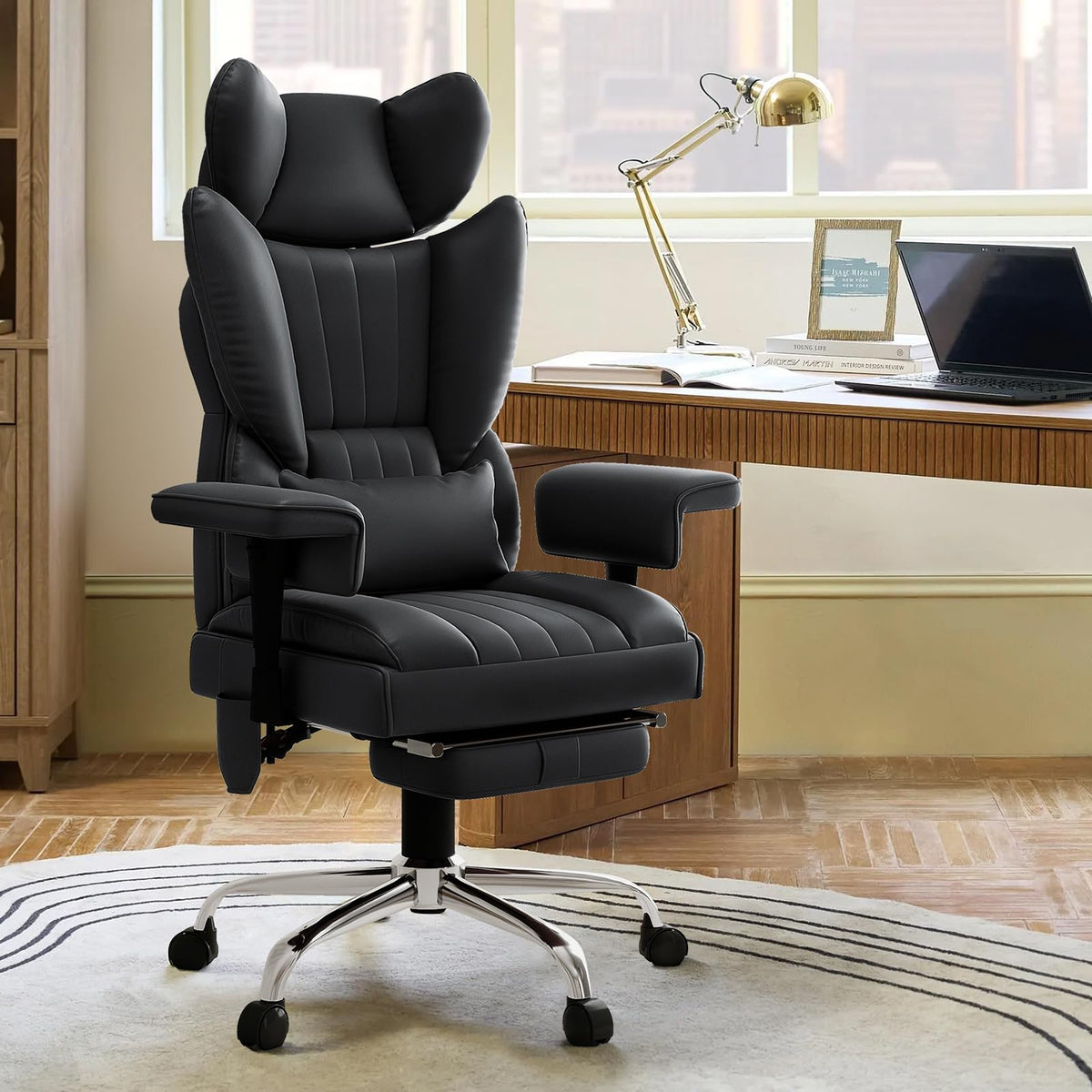 Massage Heated Reclining Office Chair with Footrest