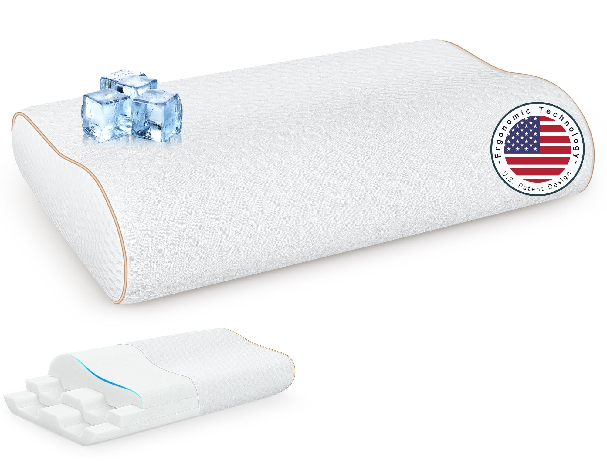 Memory Foam Pillow for Sleeping - Ergonomic Cervical Cooling Pillows Queen