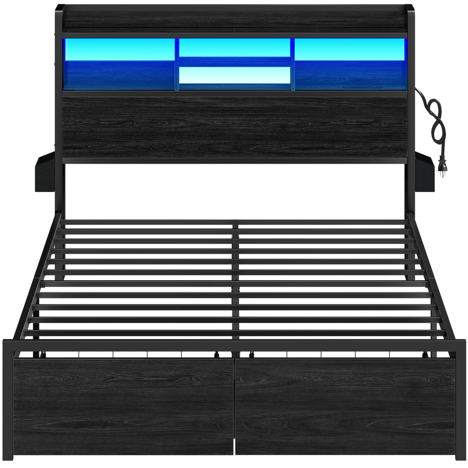 Full Size Bed Frame with Wood Headboard, Metal Platform Bed Frame Full Size with Storage