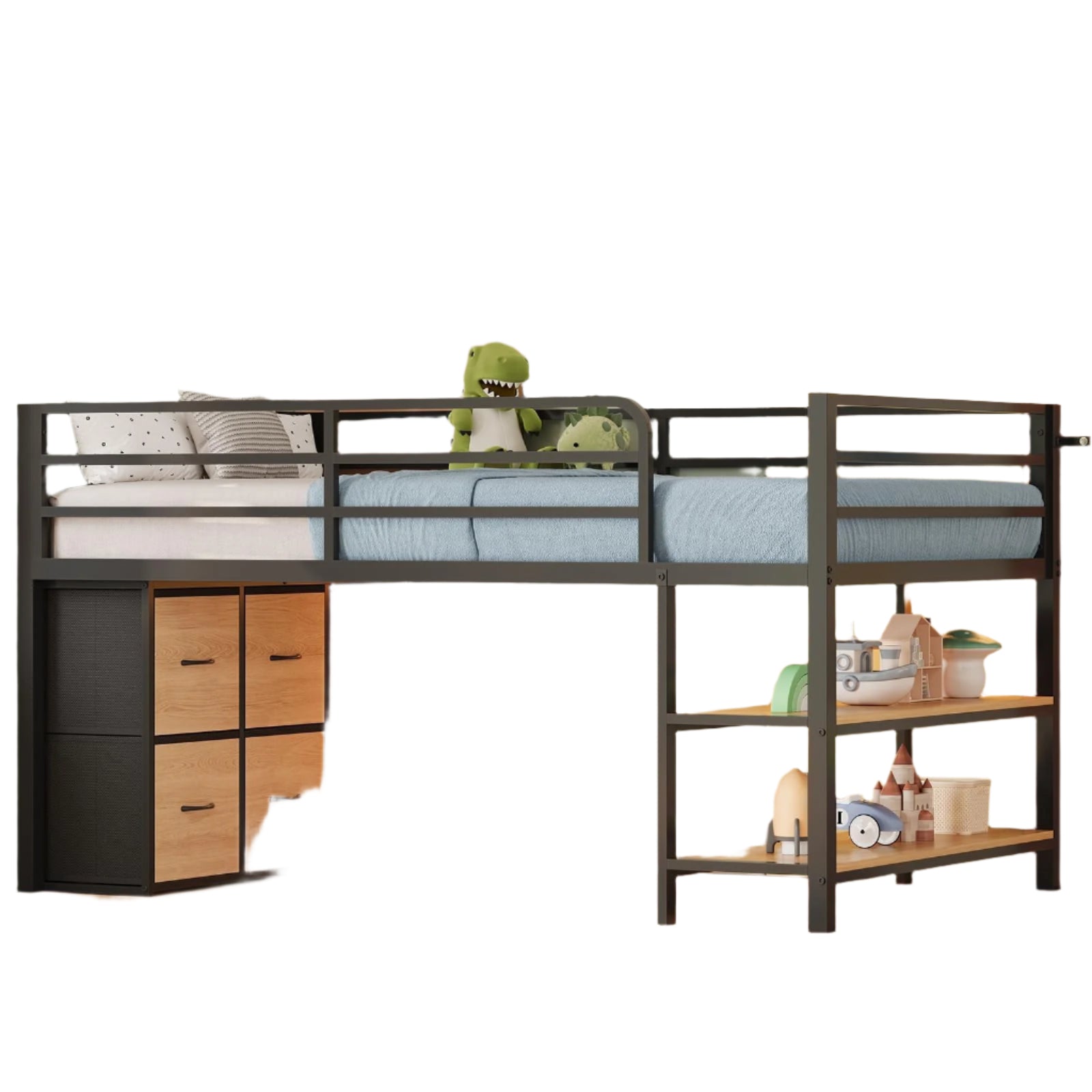 Low Loft Bed with 6 Storage Drawers, Twin Loft Bed with LED Lights