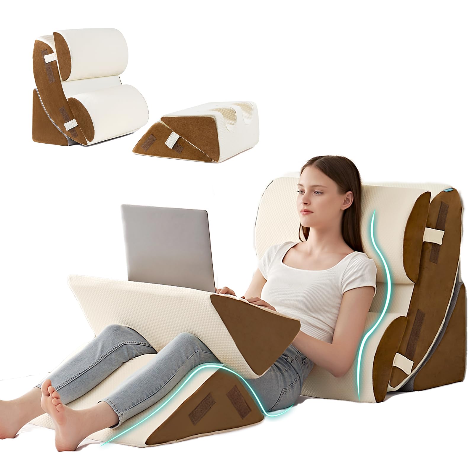Hansleep 6PCS Orthopedic Bed Wedge Pillow for Sleeping, Adjustable Post Surgery Pillow Set for Body, Back and Leg Pain Relief, Memory Foam Support Pillows for After Surgery, Beige