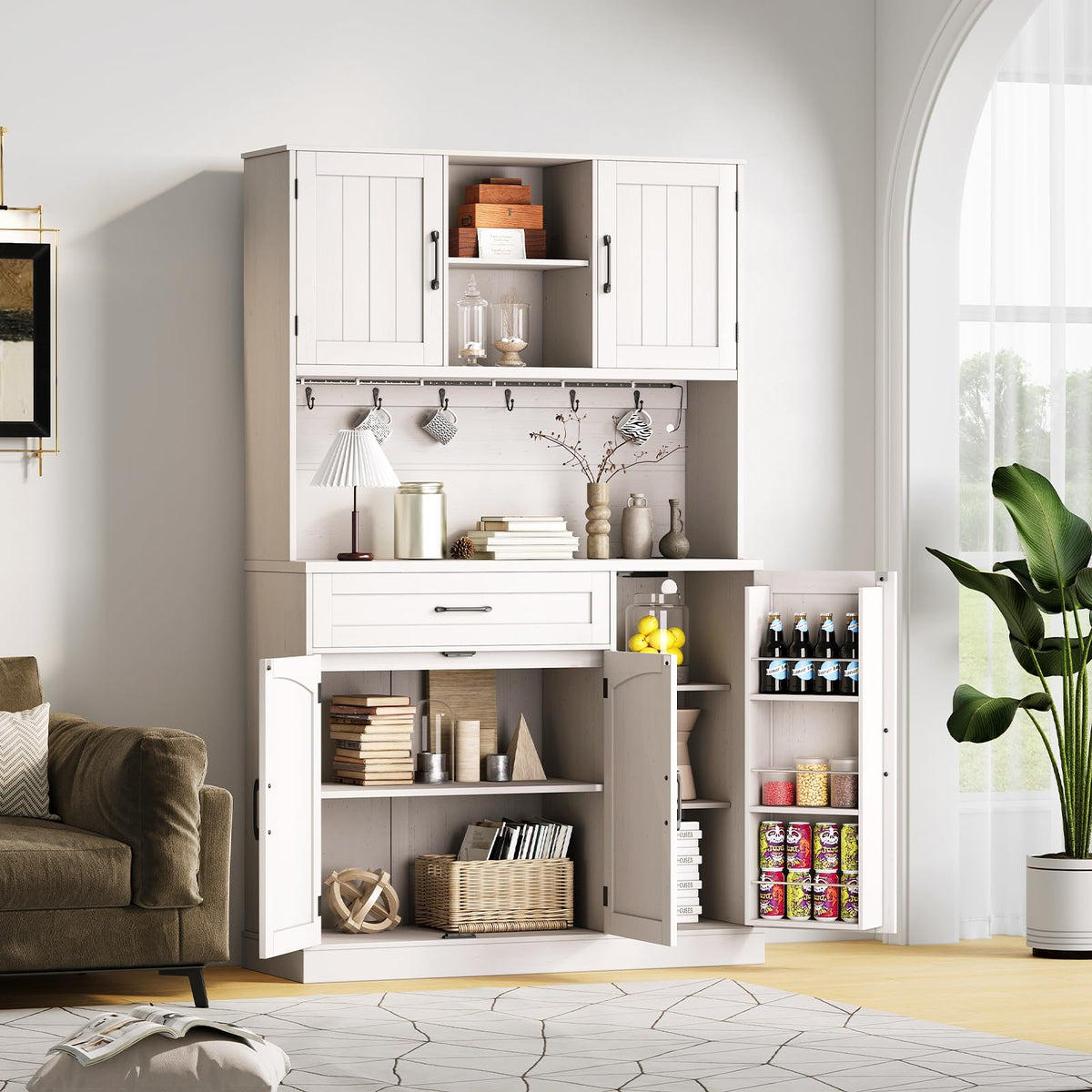 71" Kitchen Pantry Storage Cabinet with LED Light and Outlet