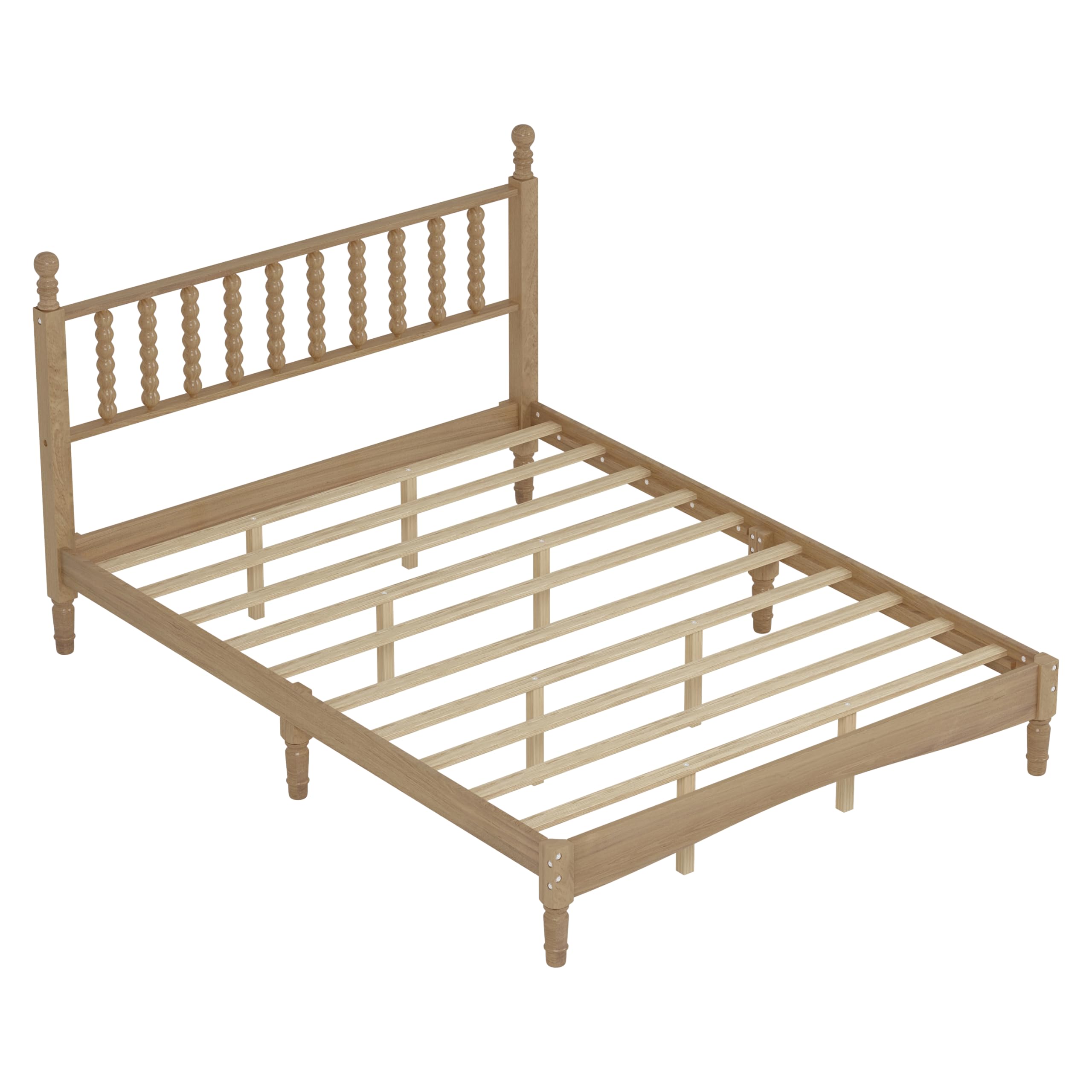 Queen Size Platform Bed with Gourd Shaped Headboard for Adult