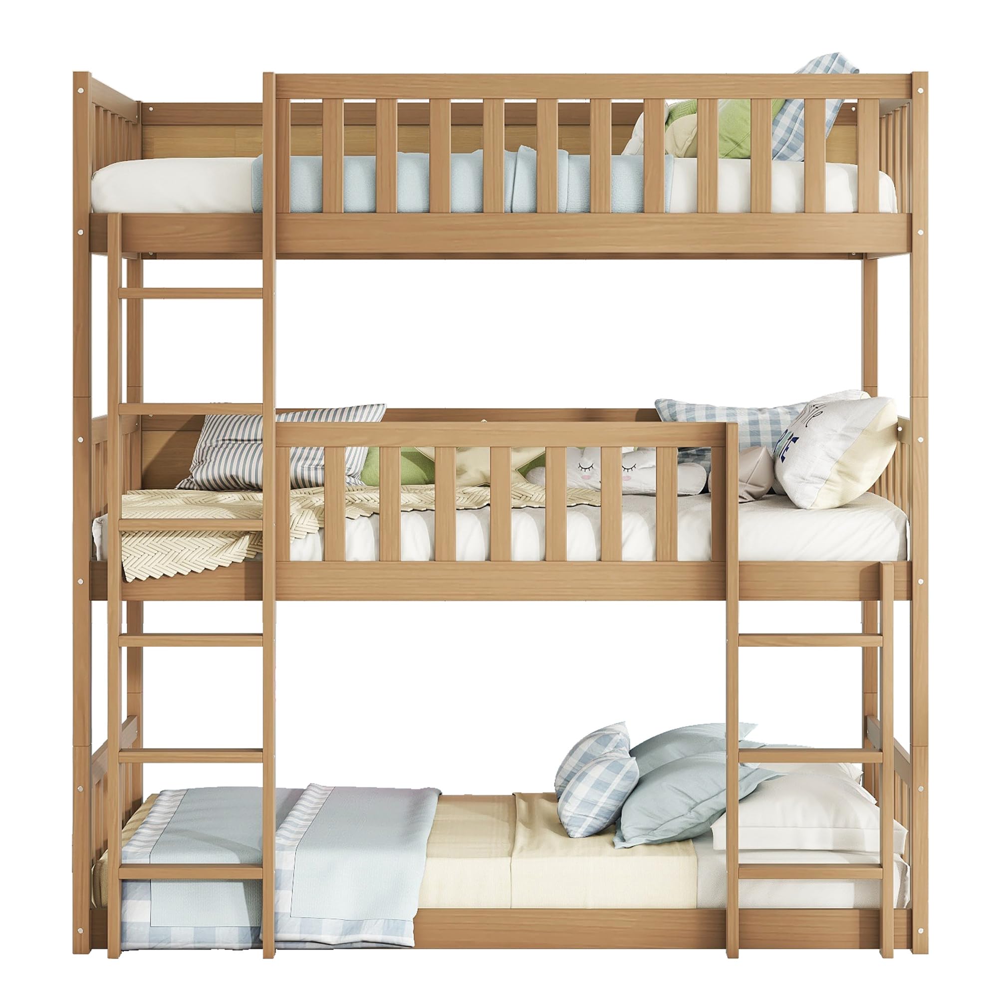 Rubberwood Triple Bunk Beds for Kids, Twin Over Twin Over Twin Size