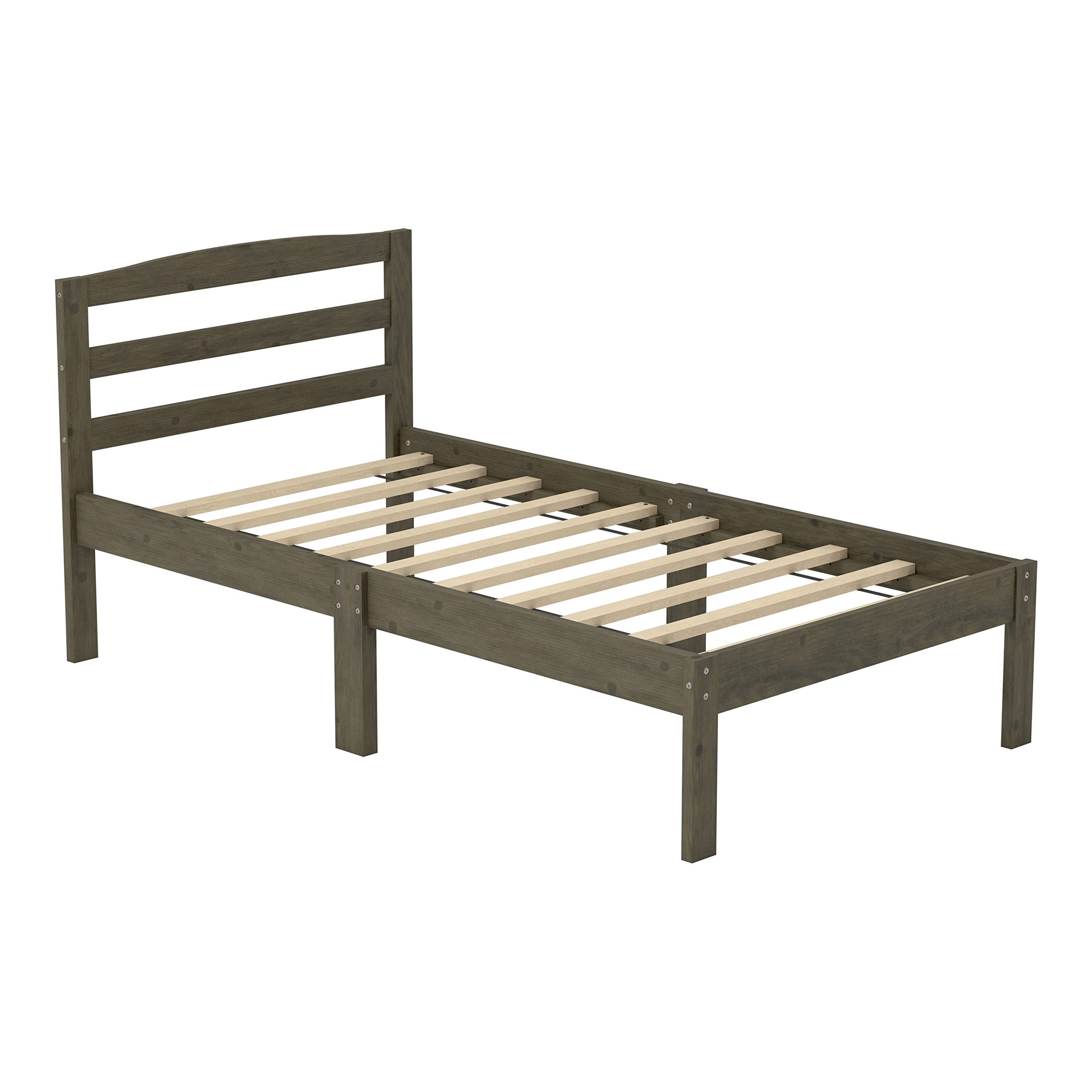 Evins Farmhouse Wood Twin-Size Platform Bed for Bedroom, Gray