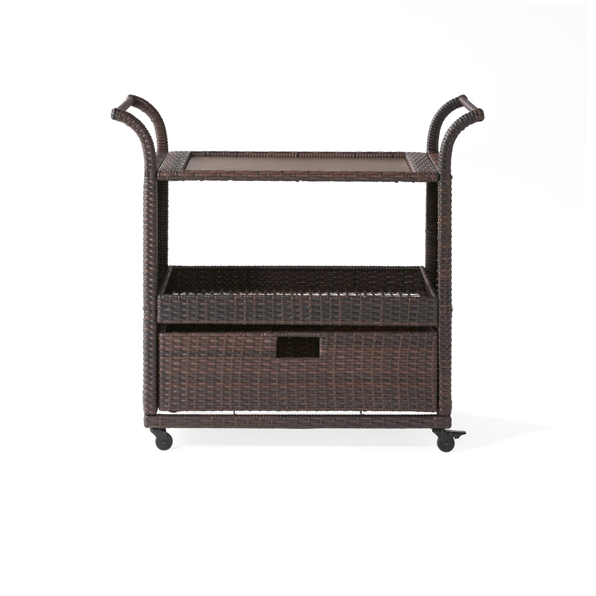 Wicker Bar Cart with Storage Drawer & Wheels