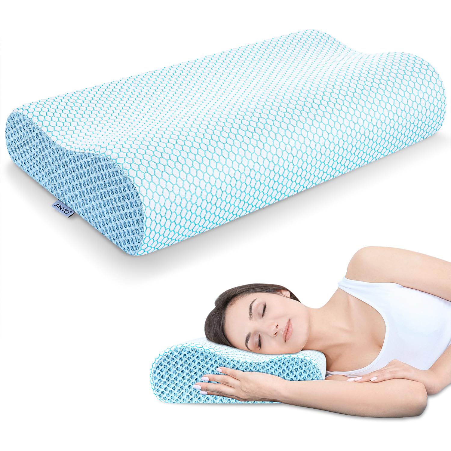 Foam Pillow, Neck Contour Cervical Orthopedic Bed Pillow for Sleeping Side Back