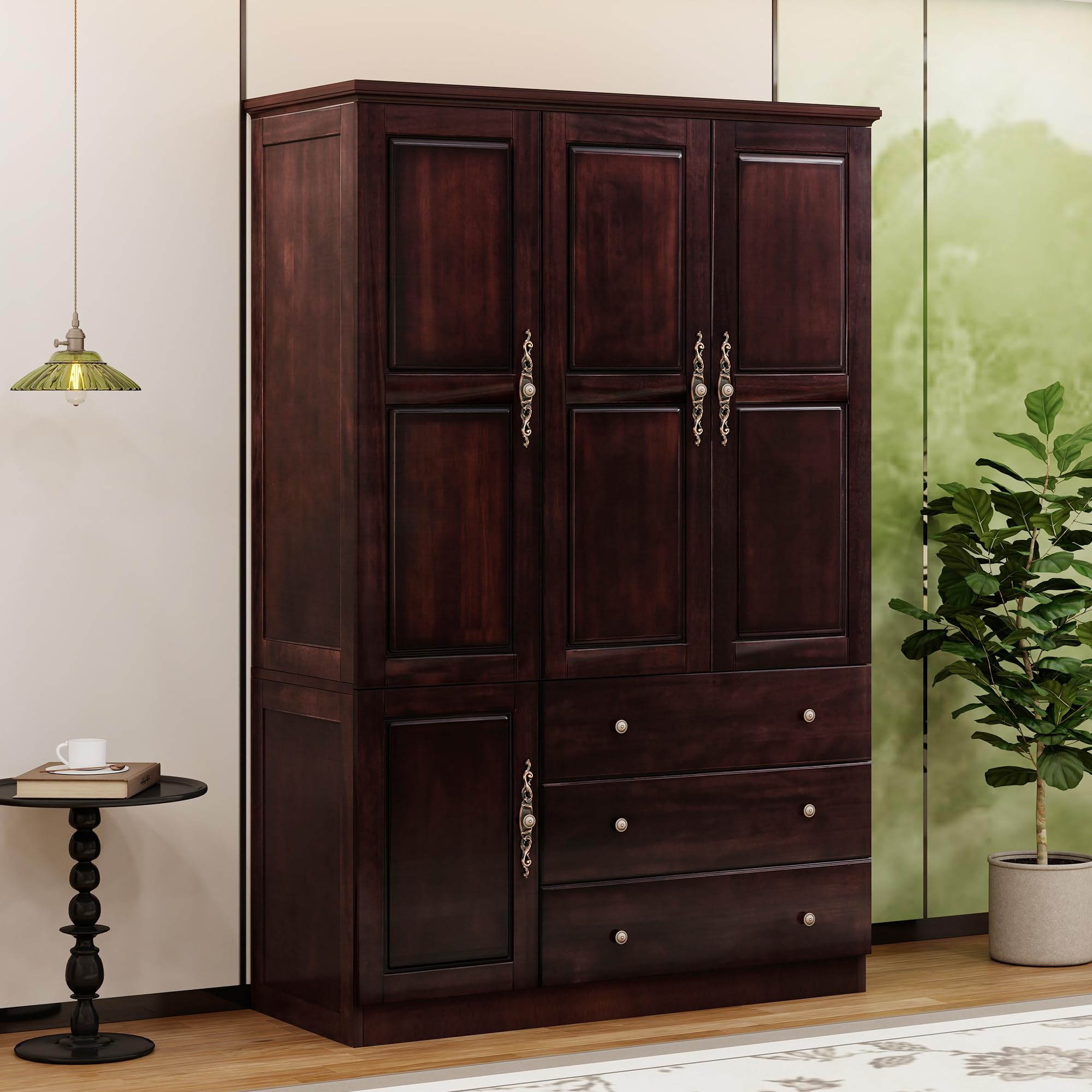 Solid Wood Armoire Wardrobe Closet, Walnut Finish Bedroom Storage Cabinet