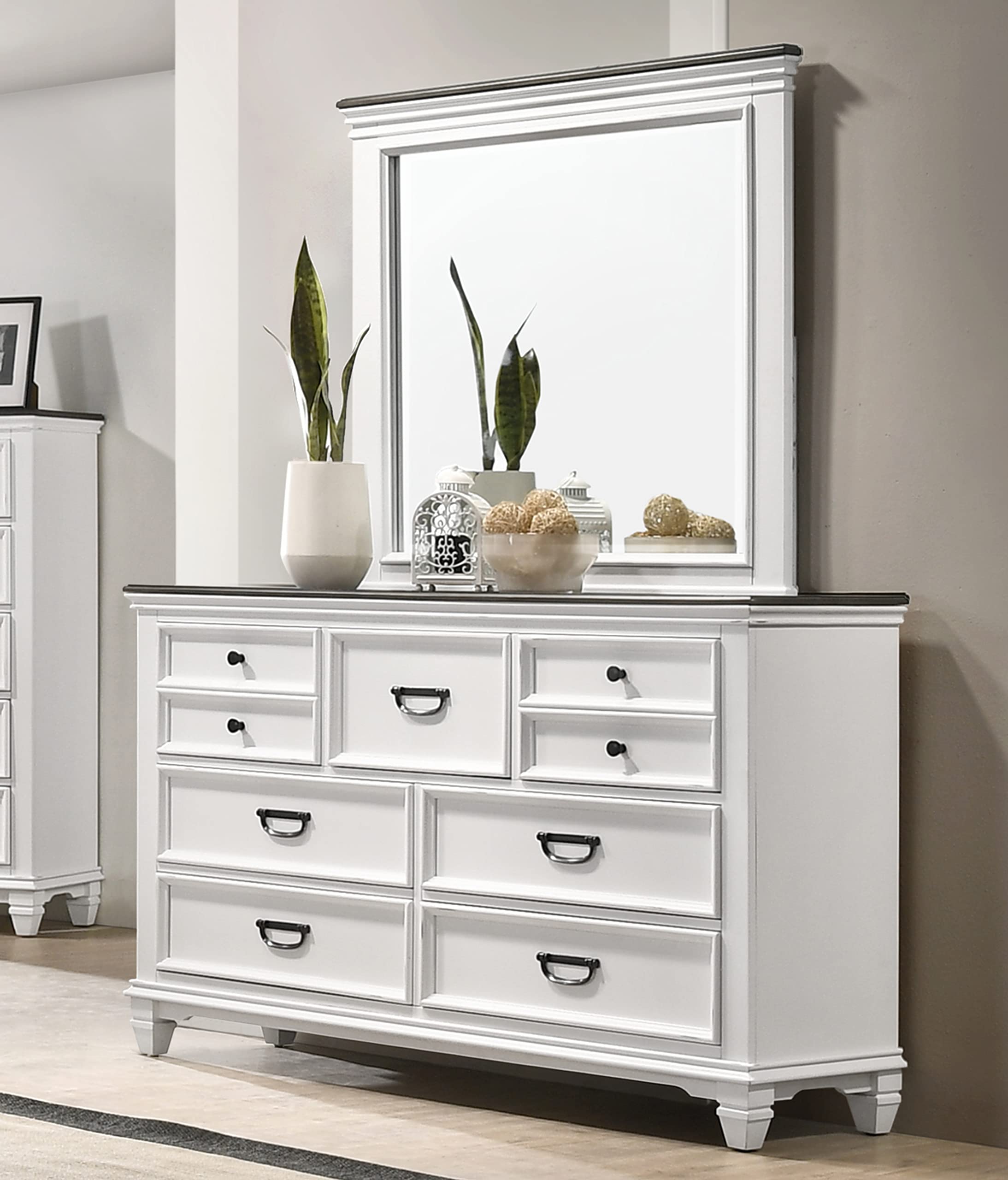 Clelane Wood Bedroom Set with Shiplap Panel King Bed, Dresser, Mirror