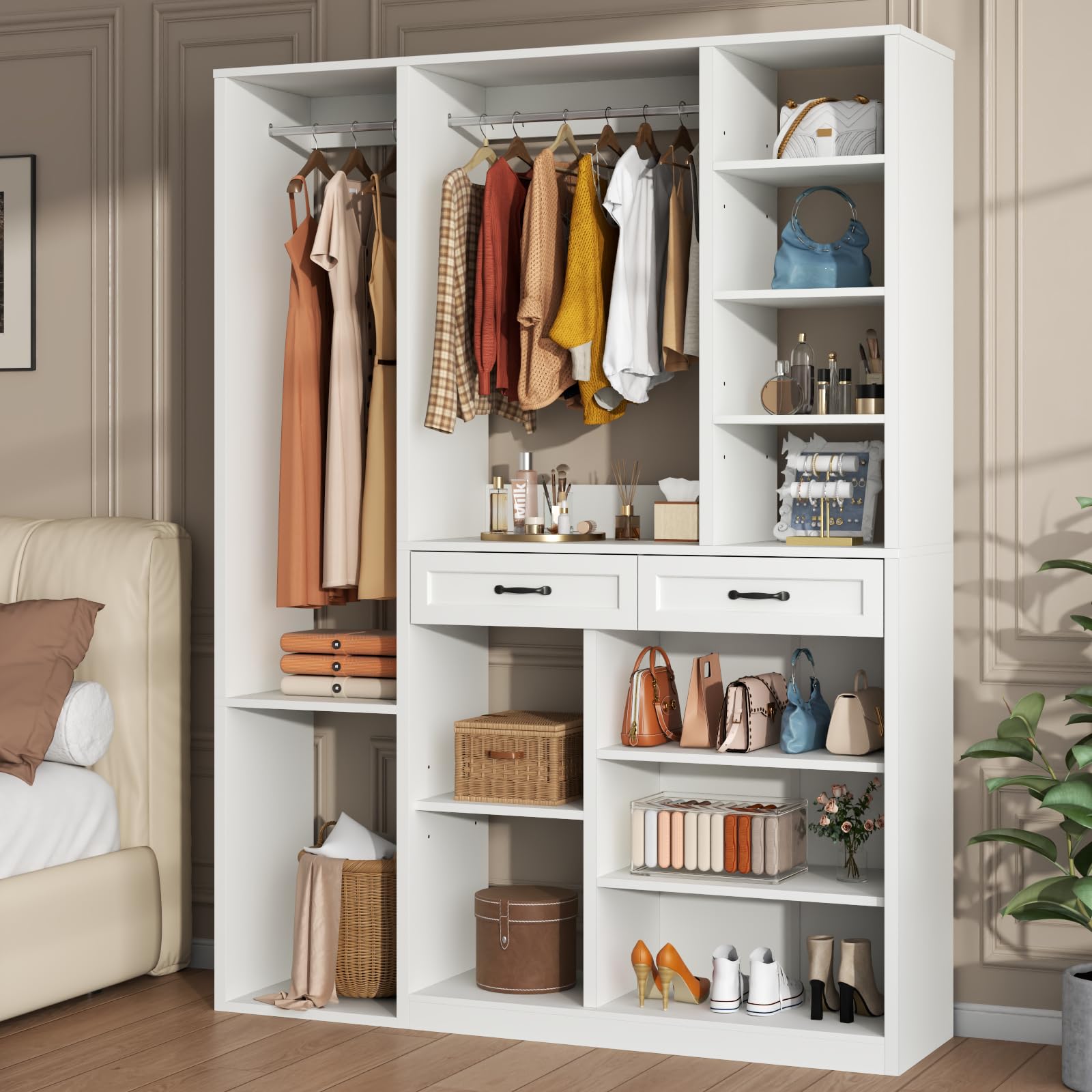 Armoire Wardrobe Closet with 2 Drawers, 81” H Wooden Wardrobe Closet