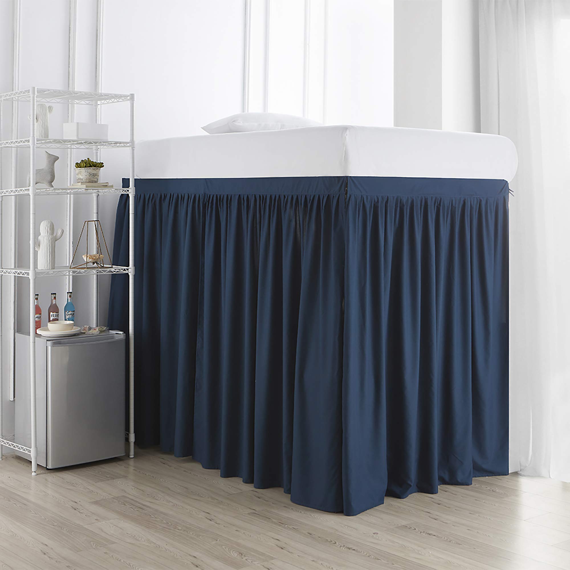 Extended Dorm Sized Bed Skirt Panel with Ties (3 Panel Set) - Nightfall Navy