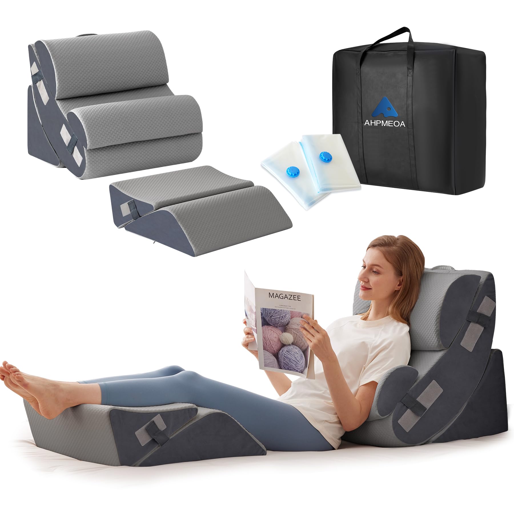 Orthopedic Bed Wedge Pillow Set for Sitting up in Bed, Memory