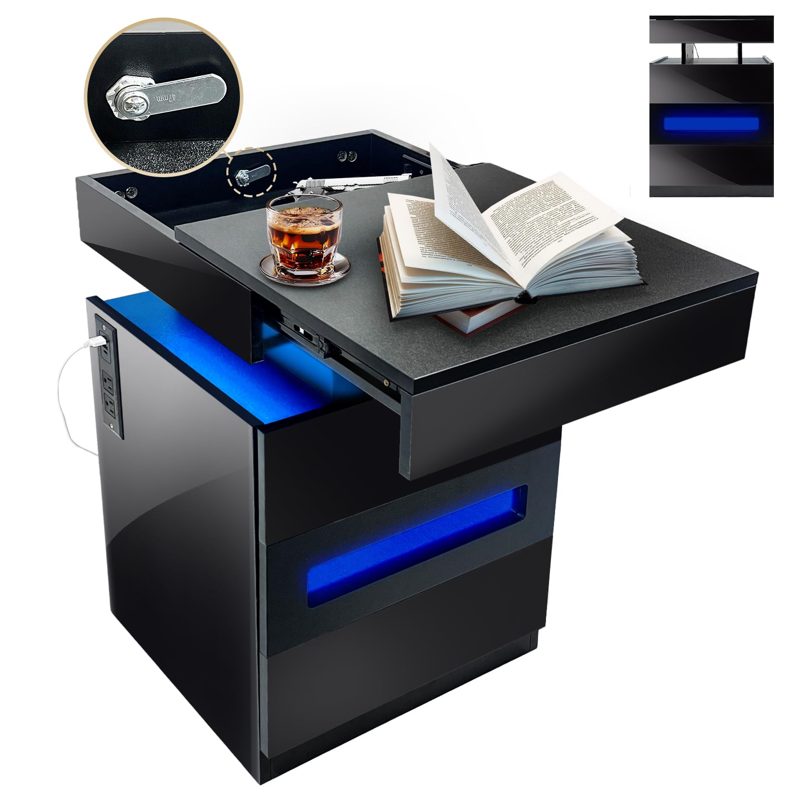 Night Stand with Gun Drawer Holder, Modern Bedside Table Nightstand