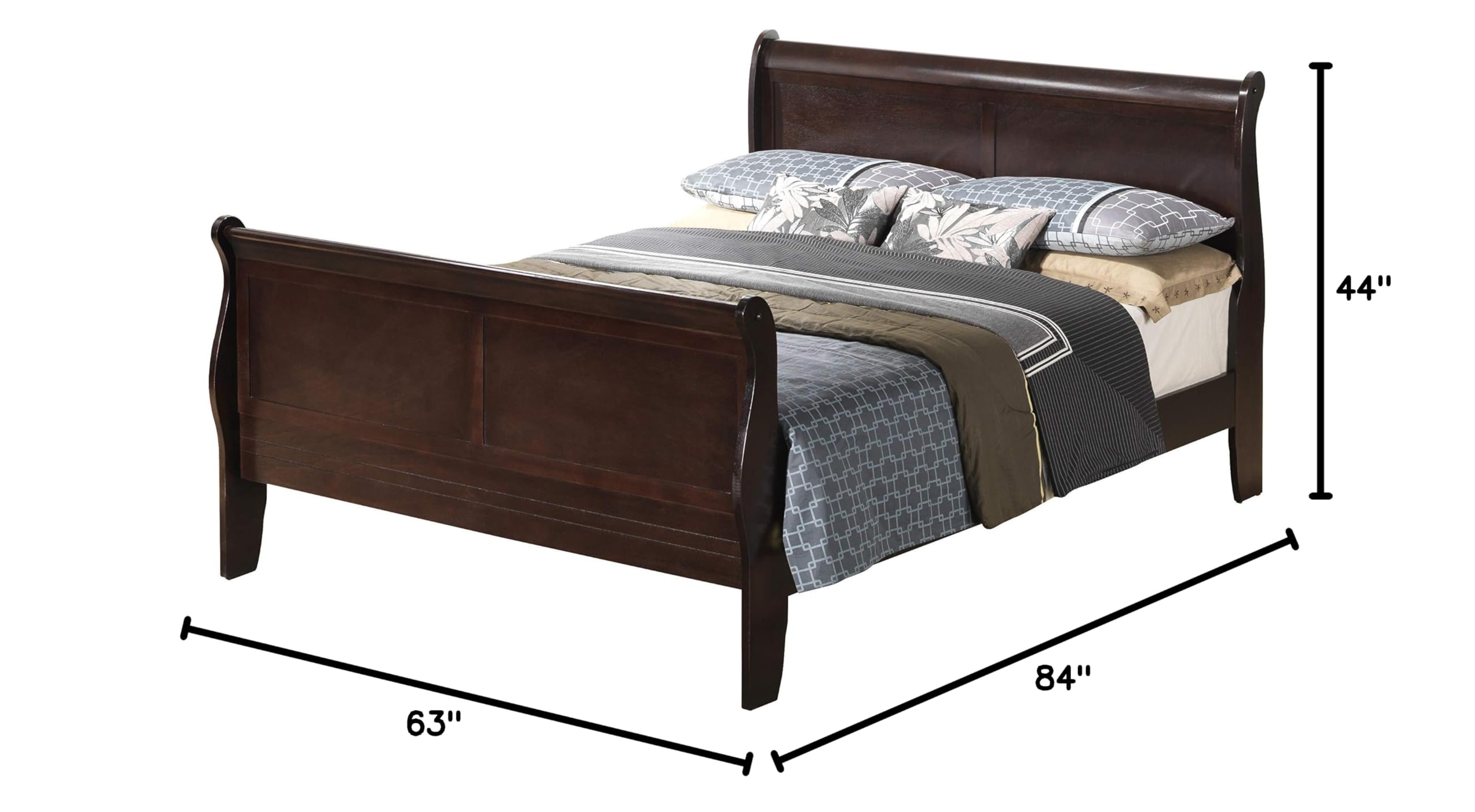 Louis Phillipe Queen Sleigh Bed in Cappuccino