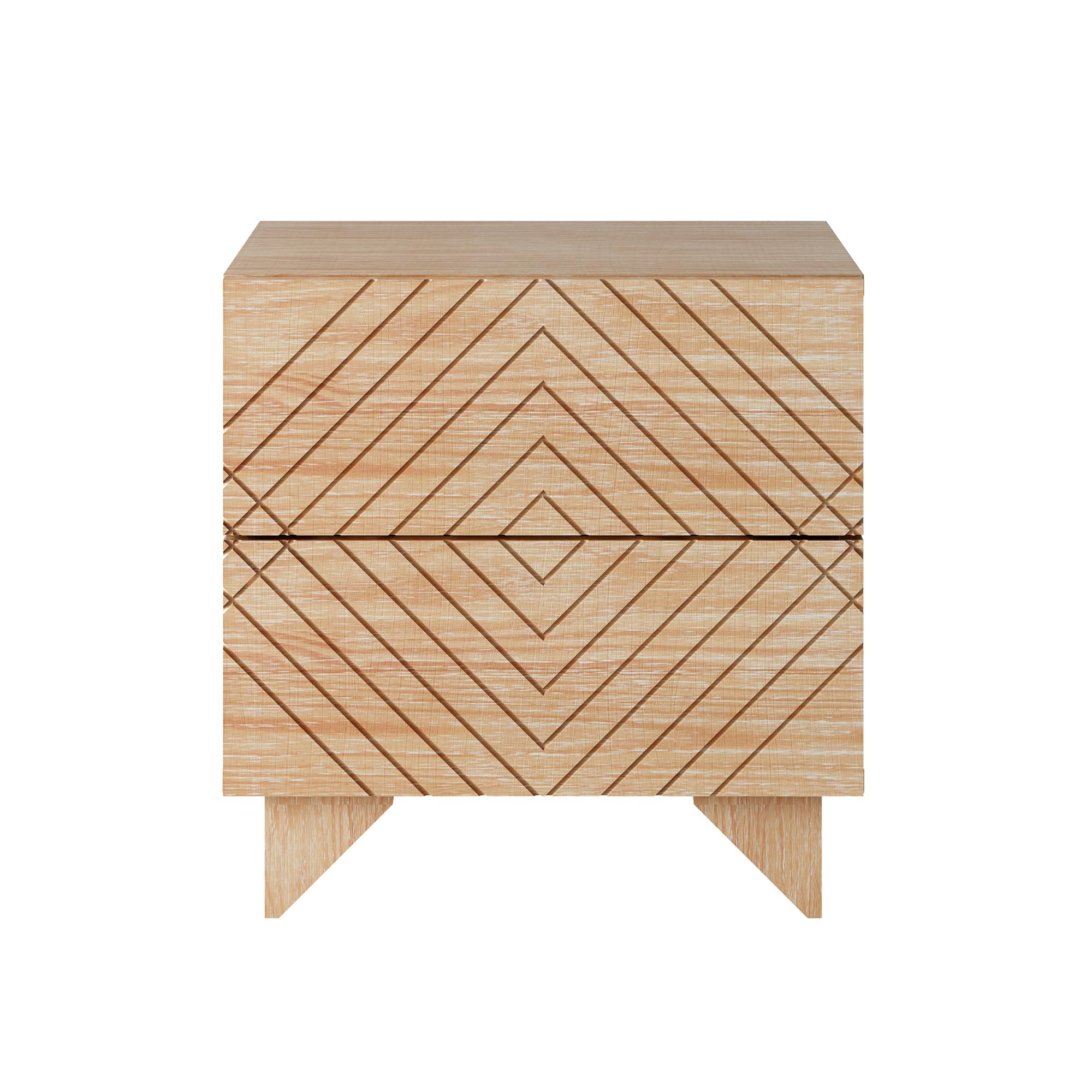 Solid Wood Nightstand with 2 Drawer Storage, Modern Beside Table
