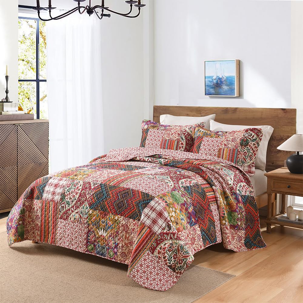 Cotton Bedspread Bedding Coverlet Quilt Sets, 3 Pieces Reversible Vintage