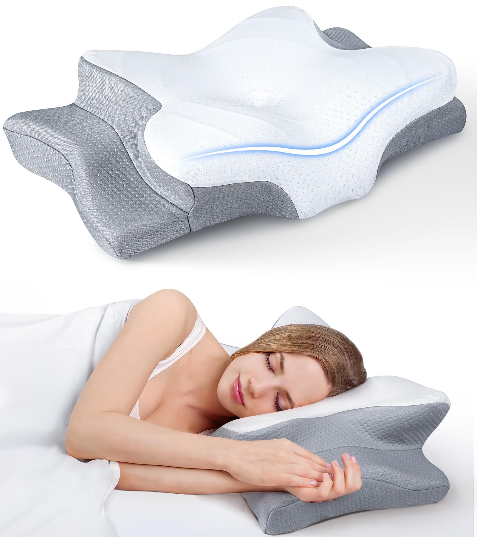 Relief Cooling Pillow for Neck Support, Adjustable Cervical Pillow Cozy