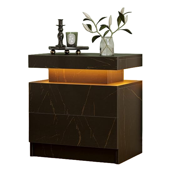 White Nightstand LED Bedside Table for Bedroom Modern Night Stand
