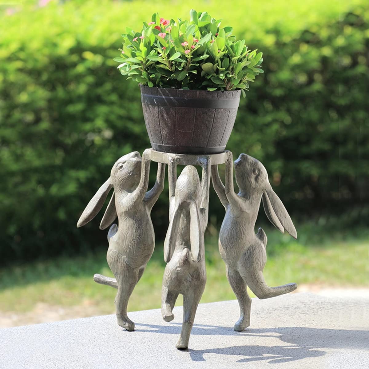 Cast Aluminum Rabbit Triplets Plant Stand