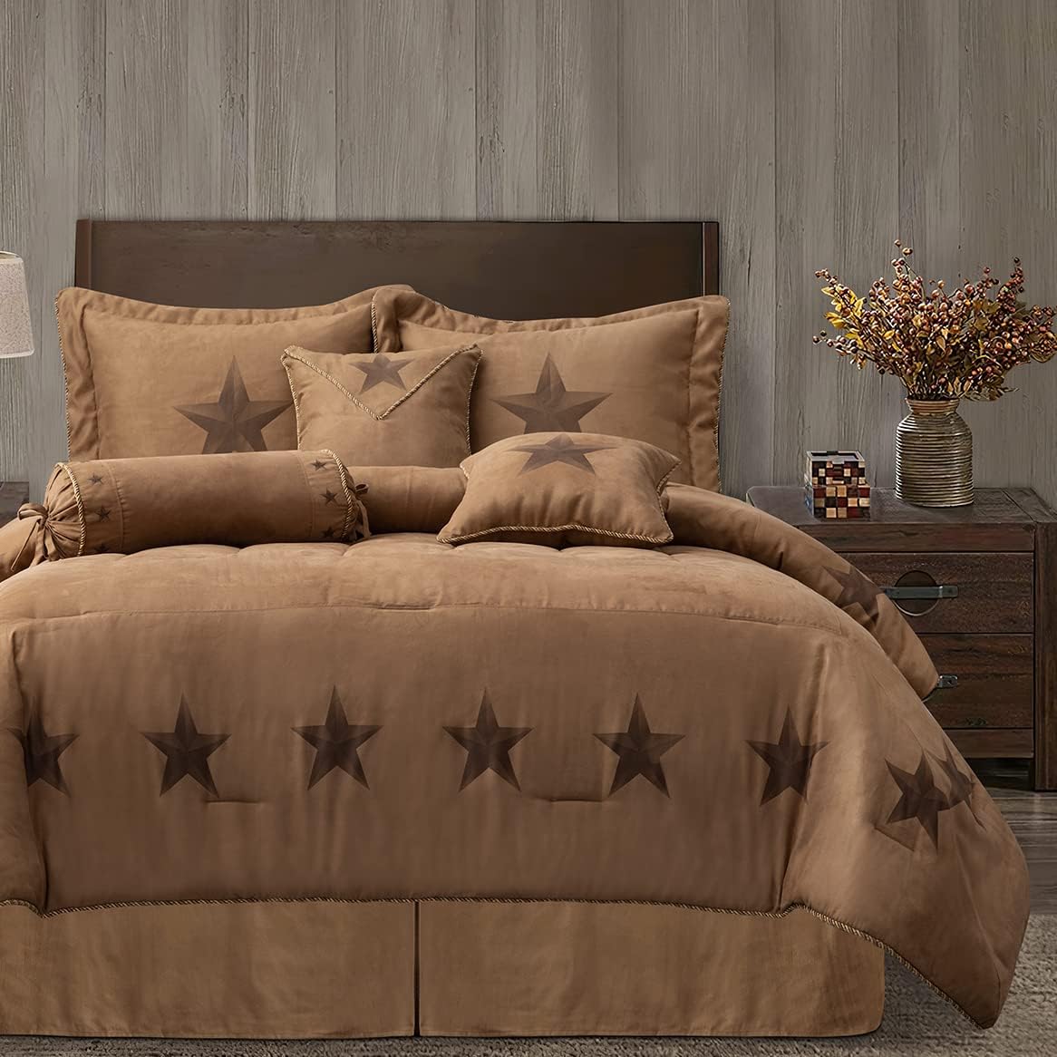 Paseo Road Luxury Star 7 Piece Comforter Set, Super King, Faux Suede Bedding