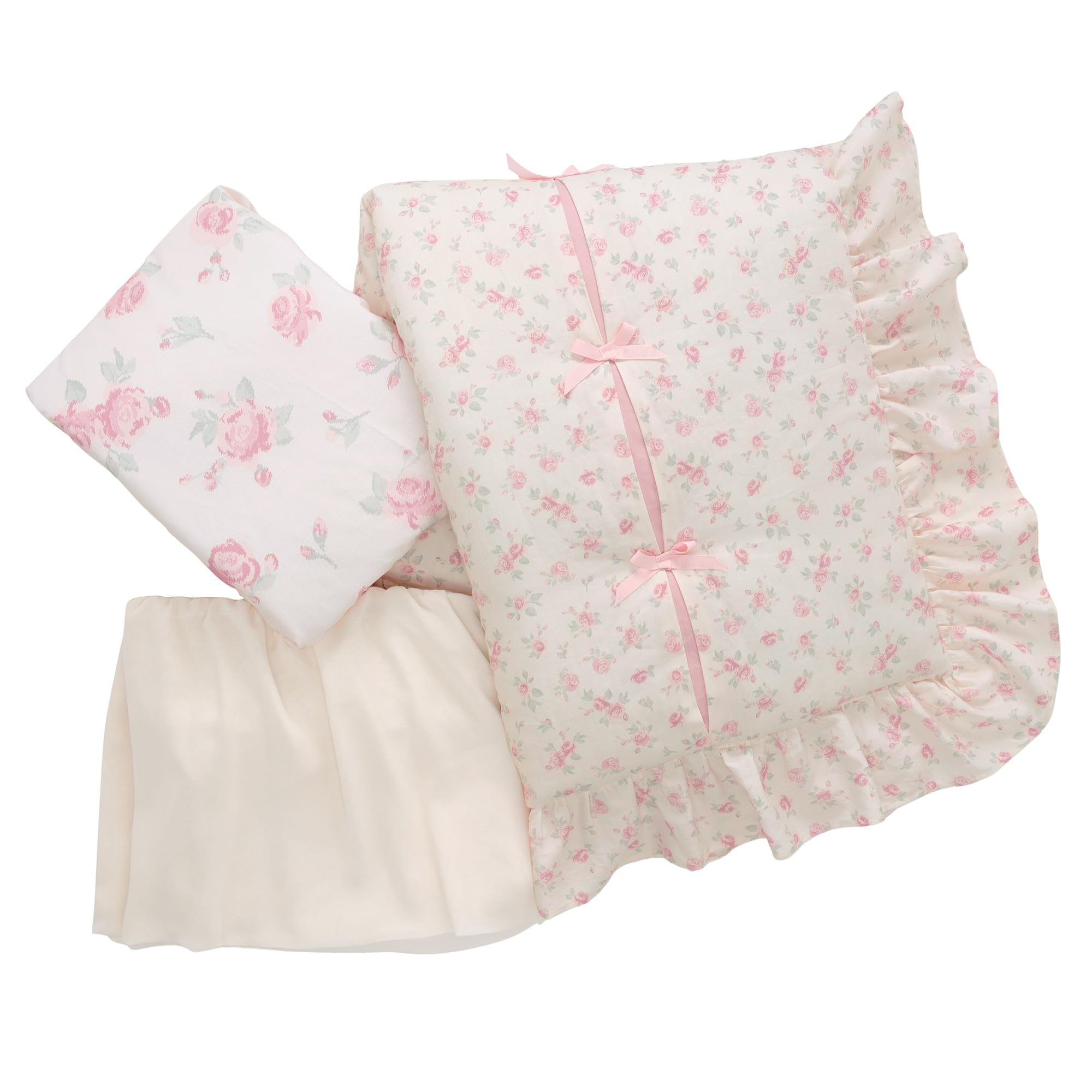 Coquette Floral Pink Bows Aesthetic 3-Piece Baby Crib Bedding Set