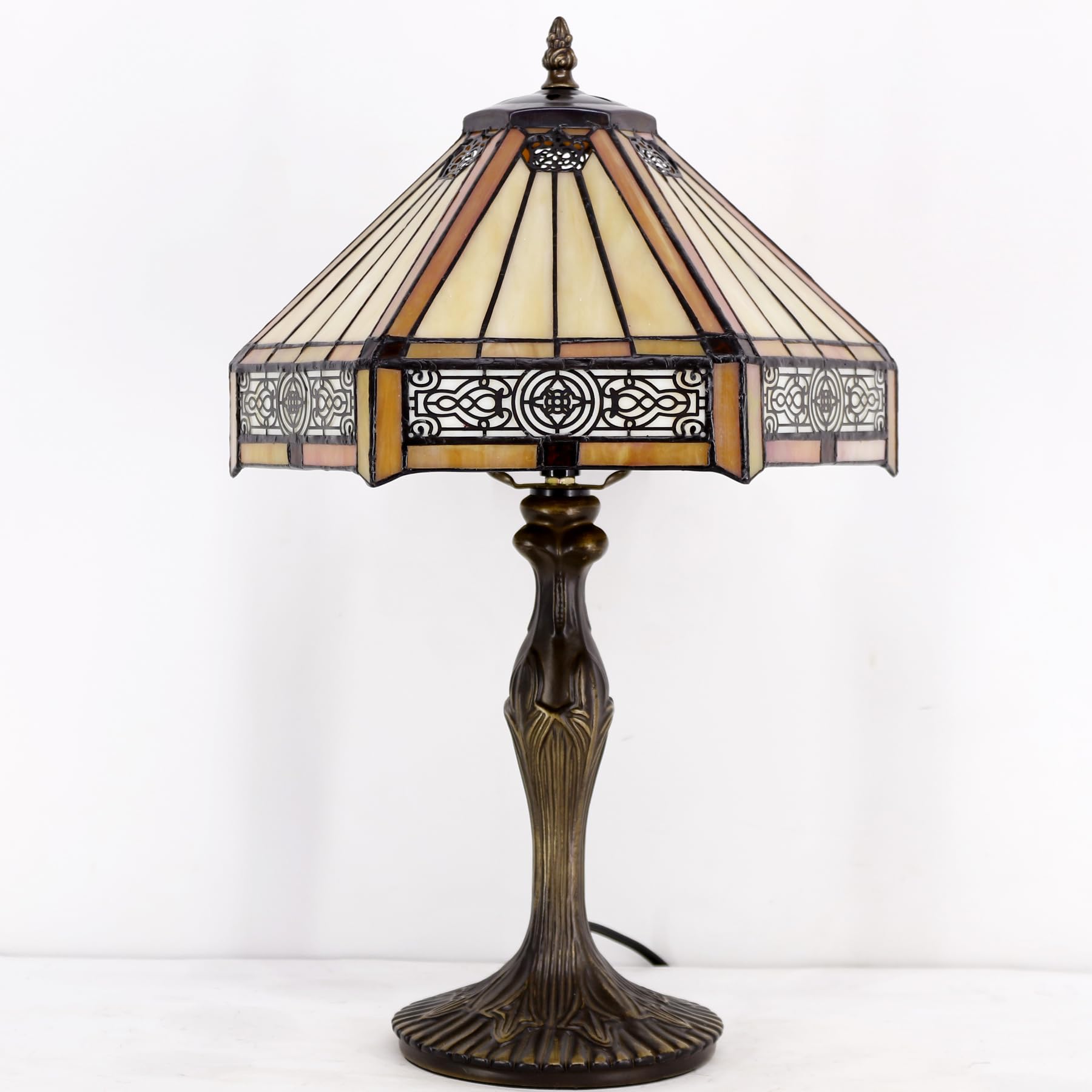 Tiffany Lamp Yellow Hexagon Stained Glass Mission Style Table Lamp Desk Bedside