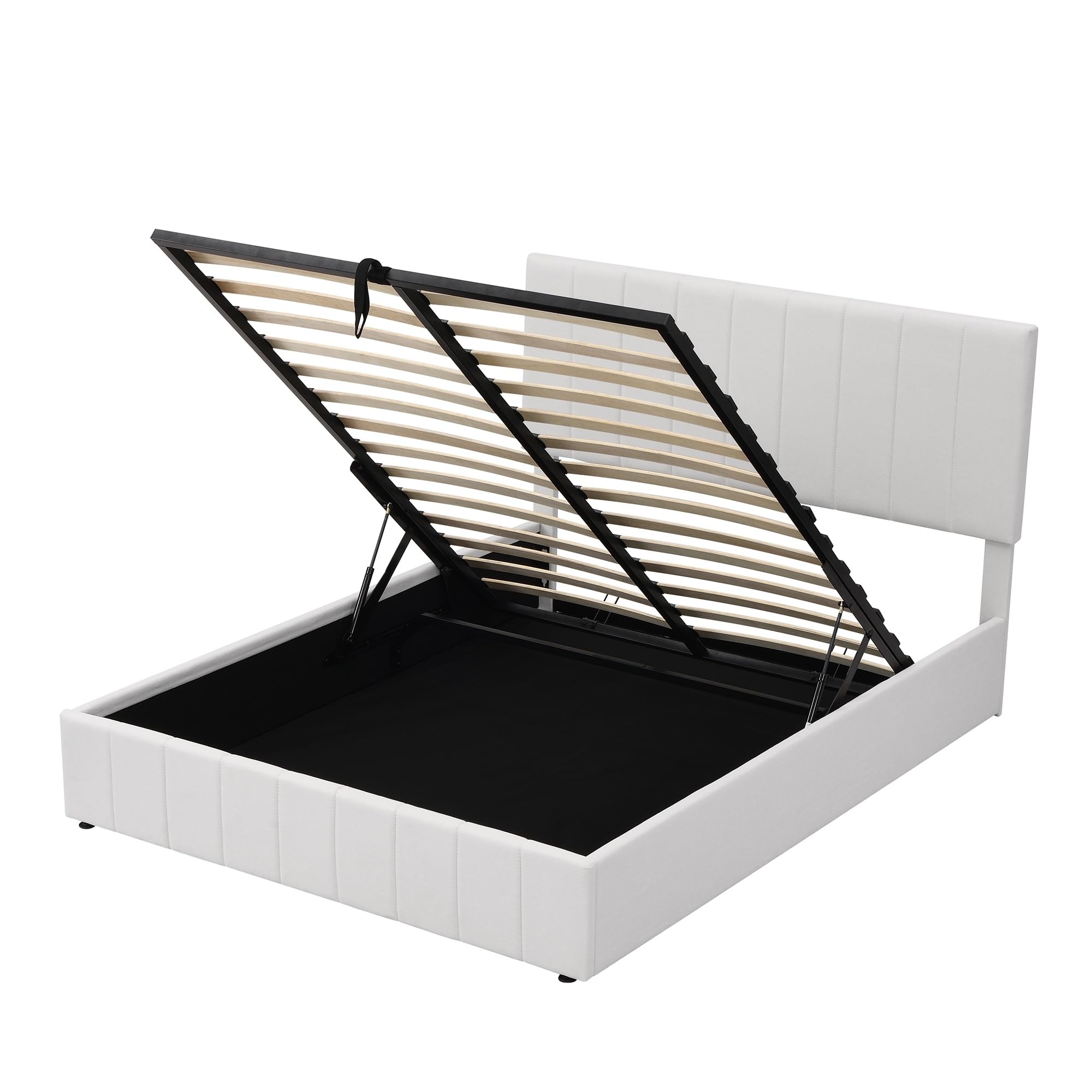 Upholstered Platform Bed with a Hydraulic Storage System White - Queen
